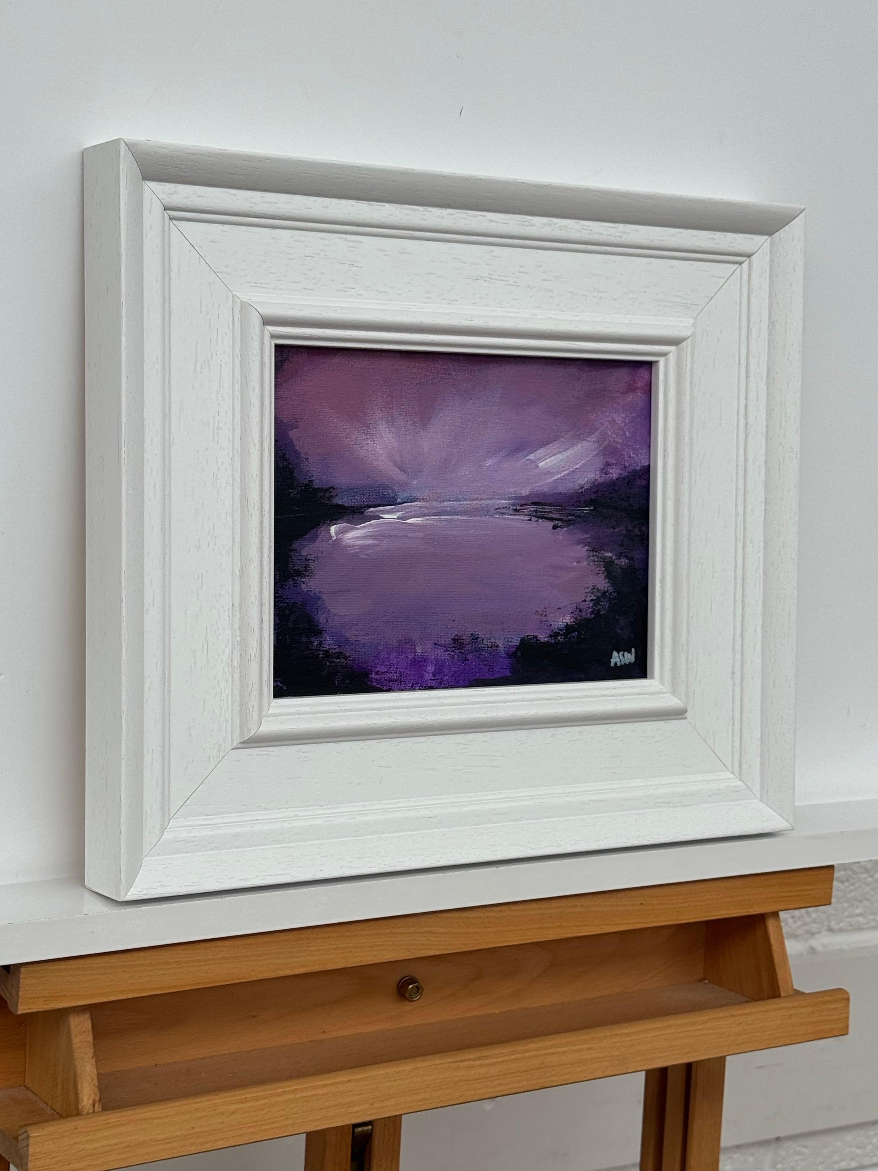 Violet Reflections at Dusk - Miniature Art by Contemporary British Artist - Painting by Angela Wakefield