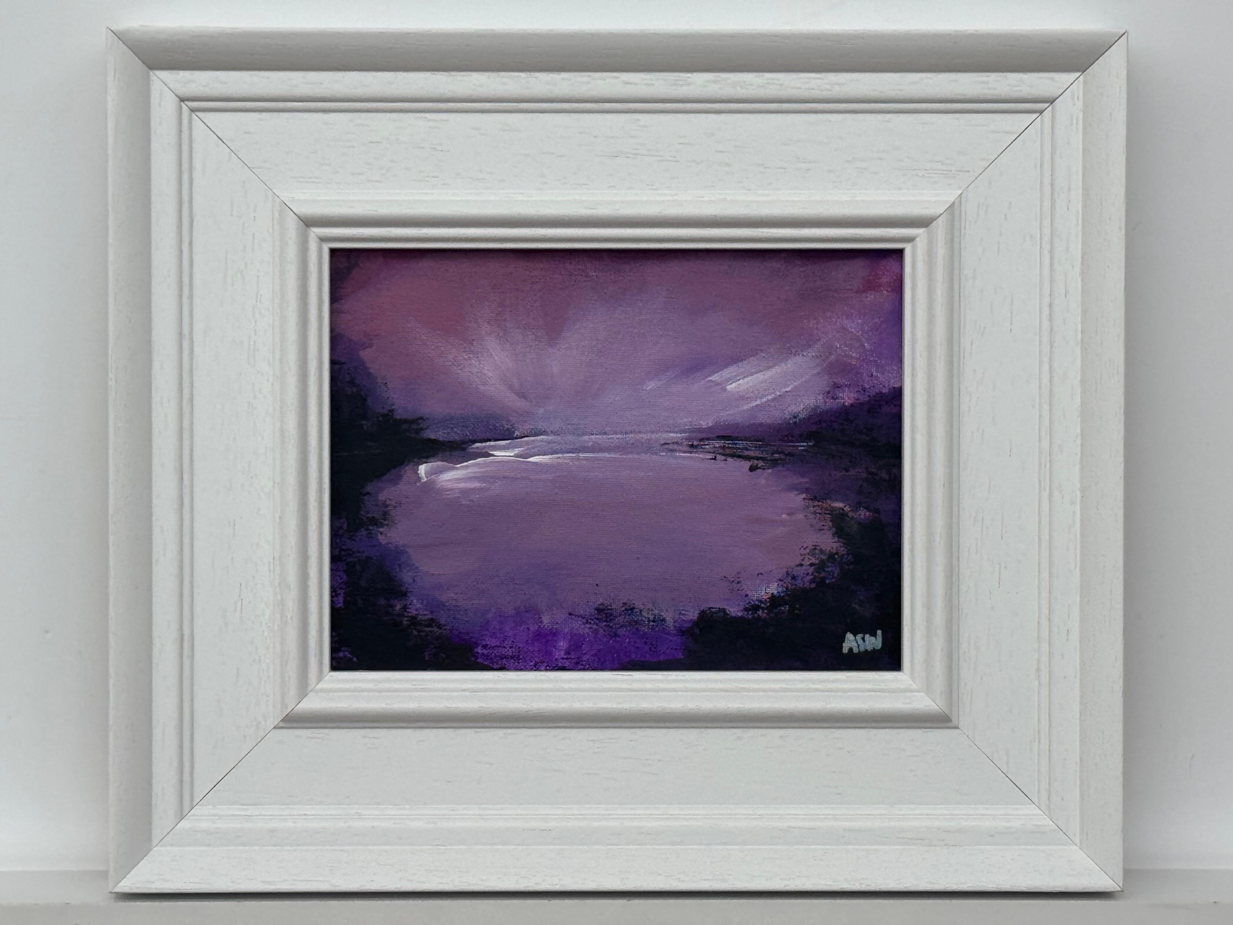 Violet Reflections at Dusk - Miniature Art by Contemporary British Artist For Sale 2