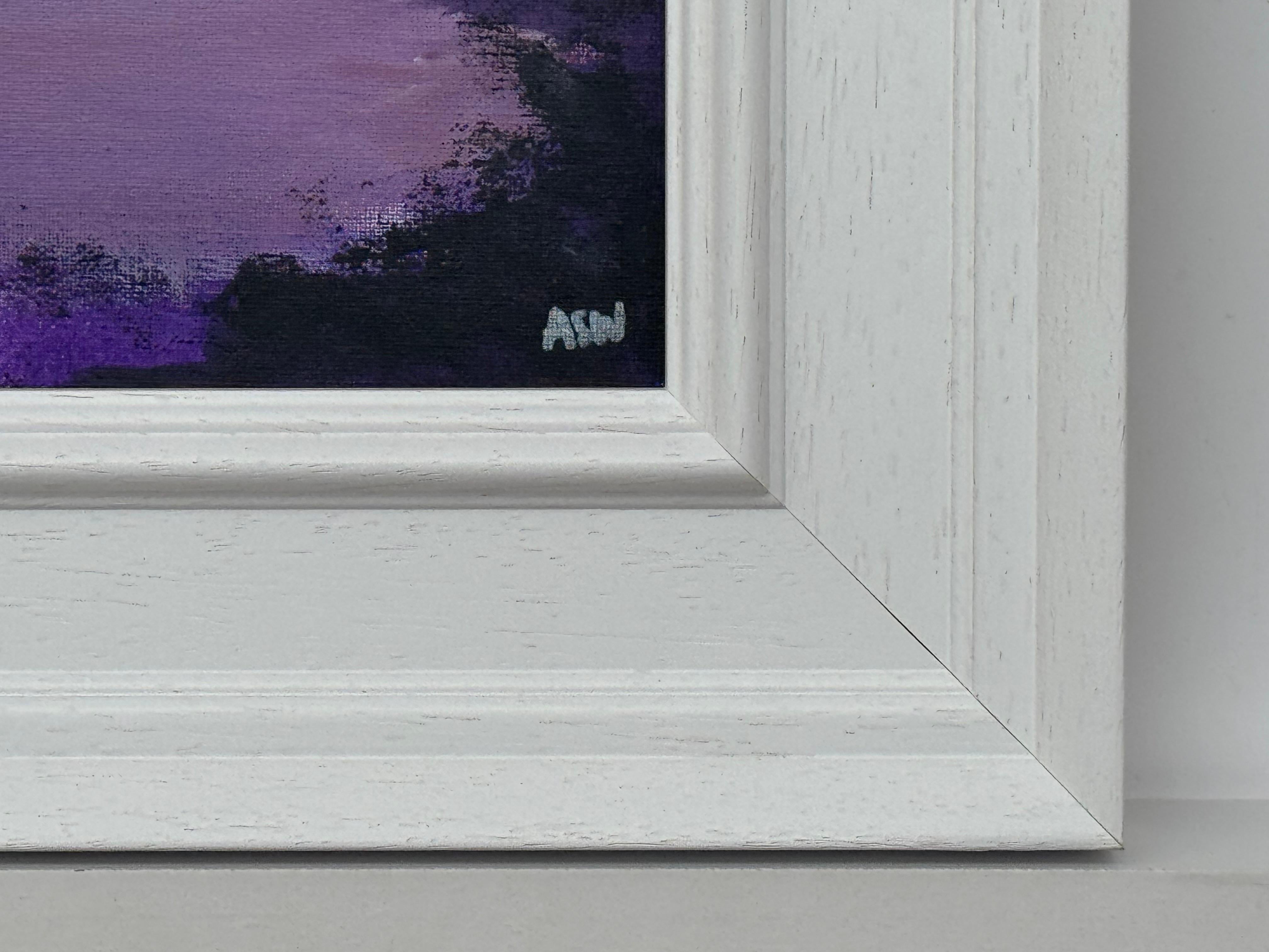 Violet Reflections at Dusk - Miniature Art by Contemporary British Artist For Sale 3