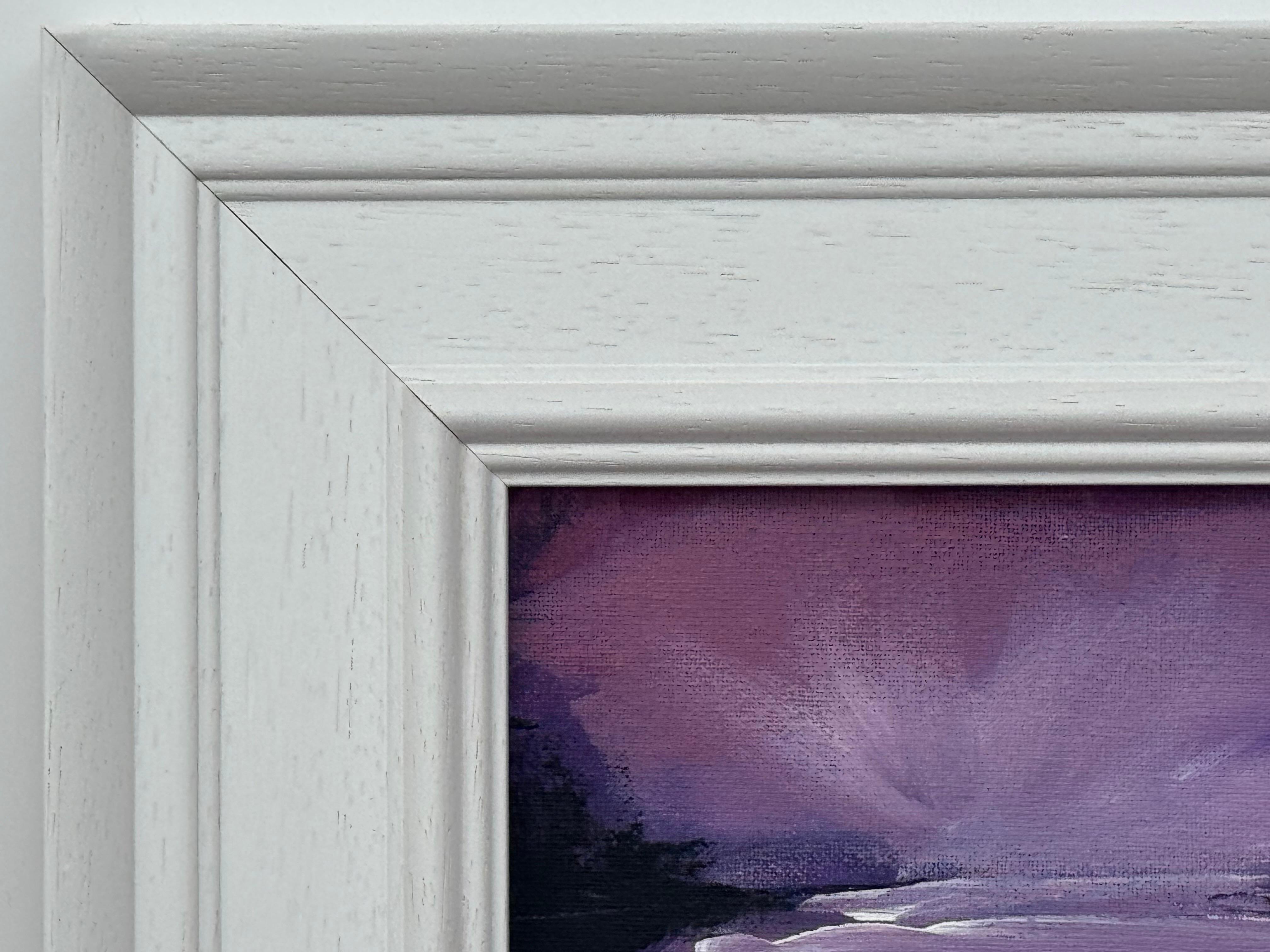 Violet Reflections at Dusk - Miniature Art by Contemporary British Artist For Sale 5