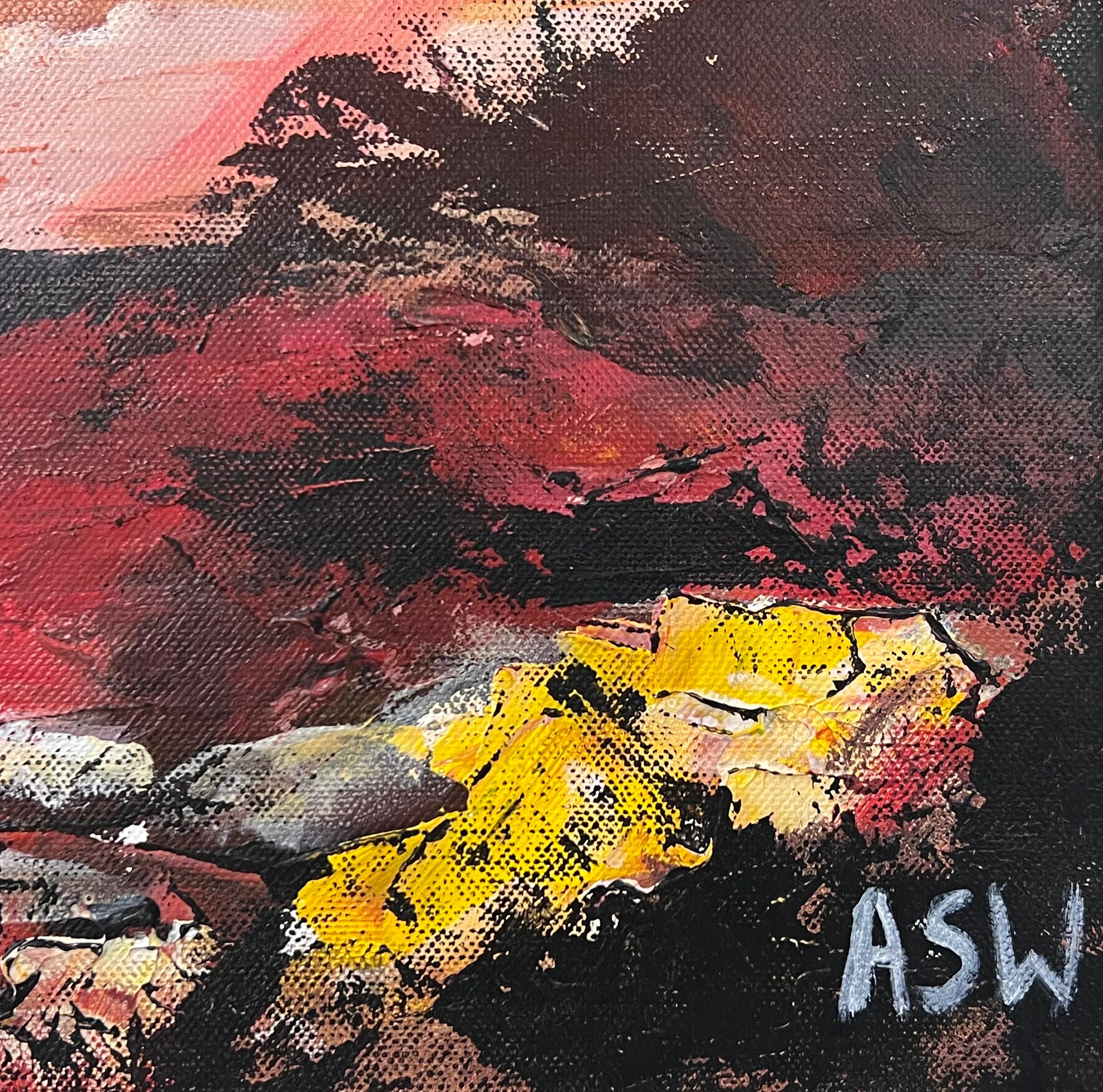 Pittura di paesaggio astratto rosso e giallo caldo di un artista britannico contemporaneo in vendita 10