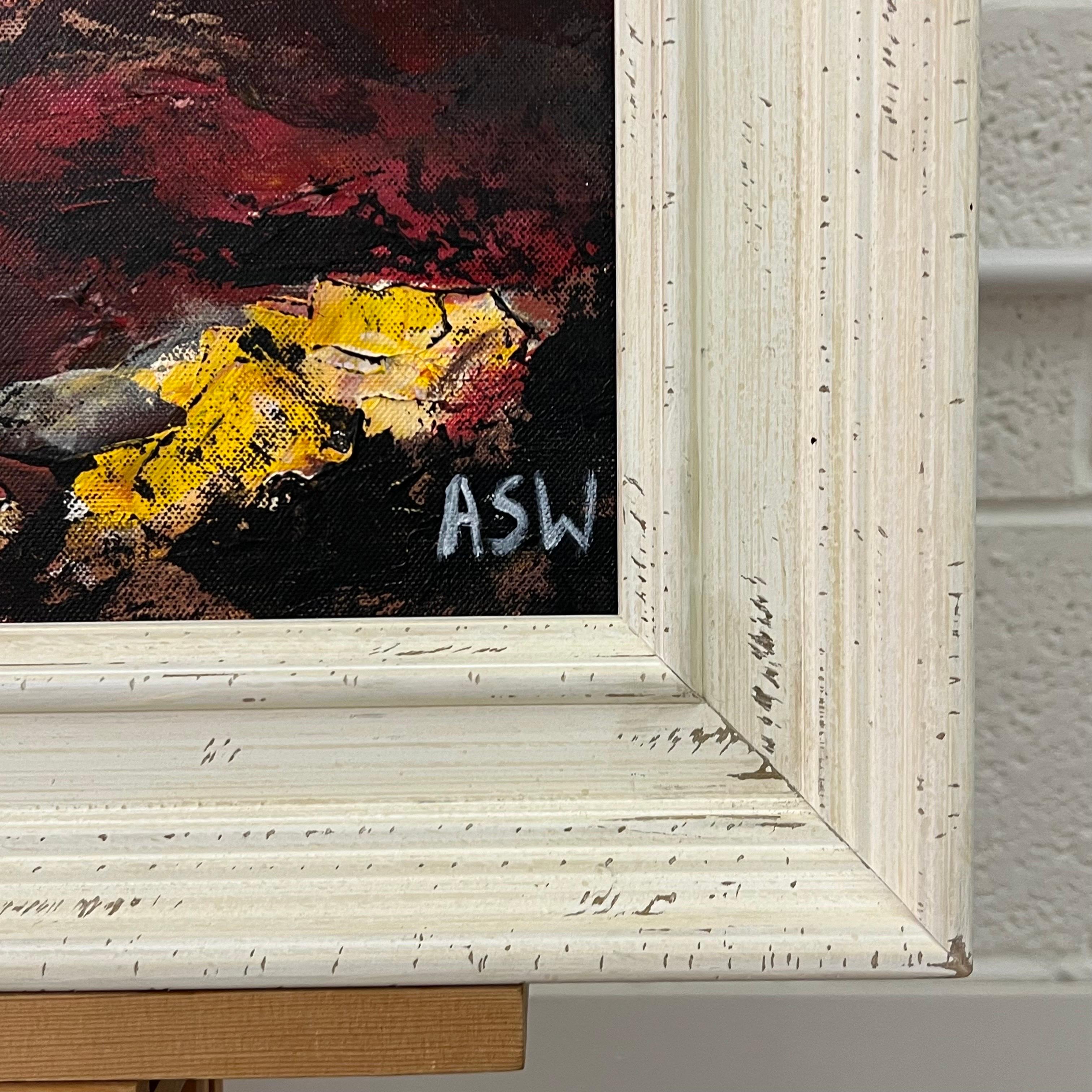 Pittura di paesaggio astratto rosso e giallo caldo di un artista britannico contemporaneo in vendita 11