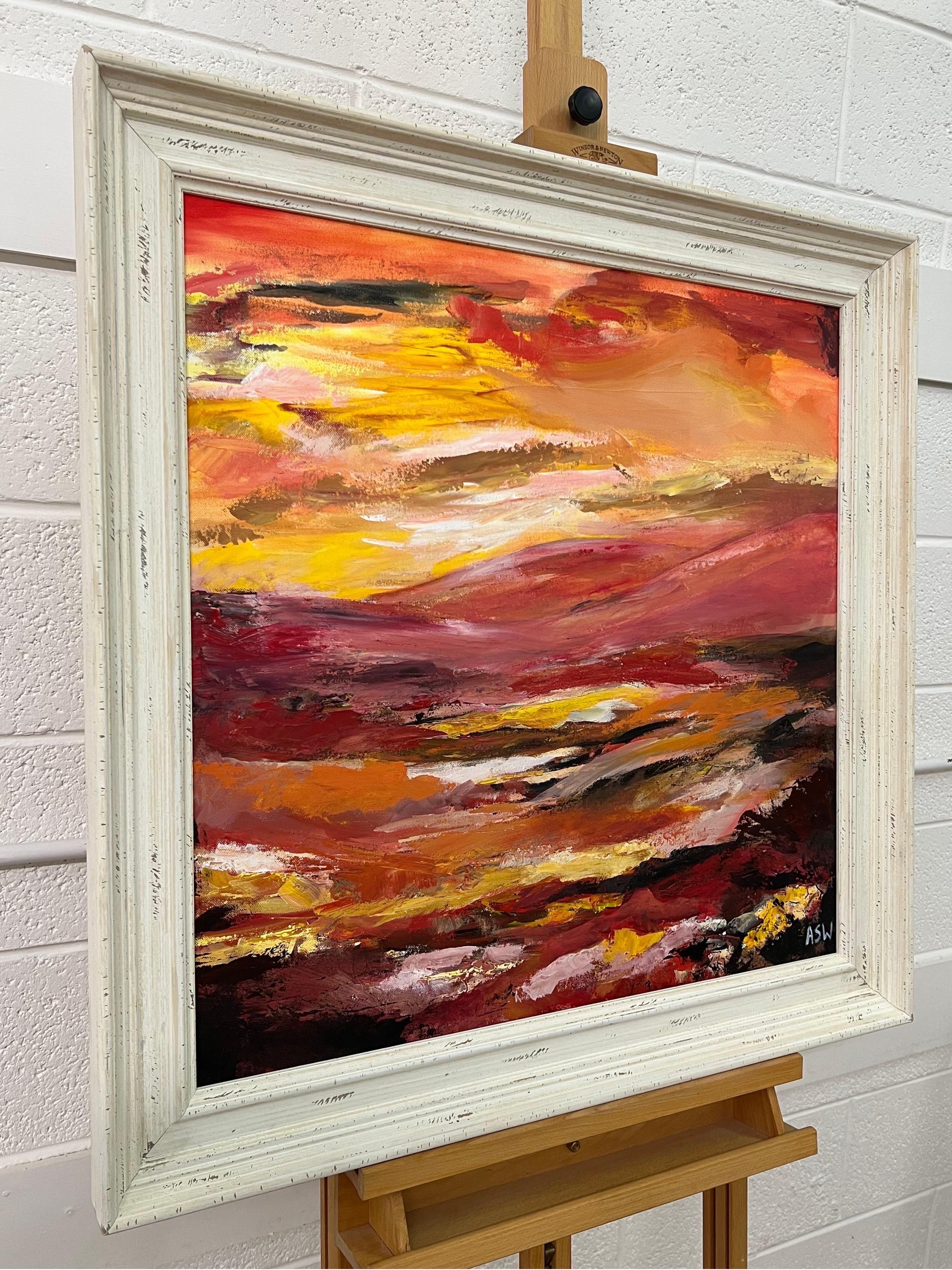 Pittura di paesaggio astratto rosso e giallo caldo di un artista britannico contemporaneo in vendita 1