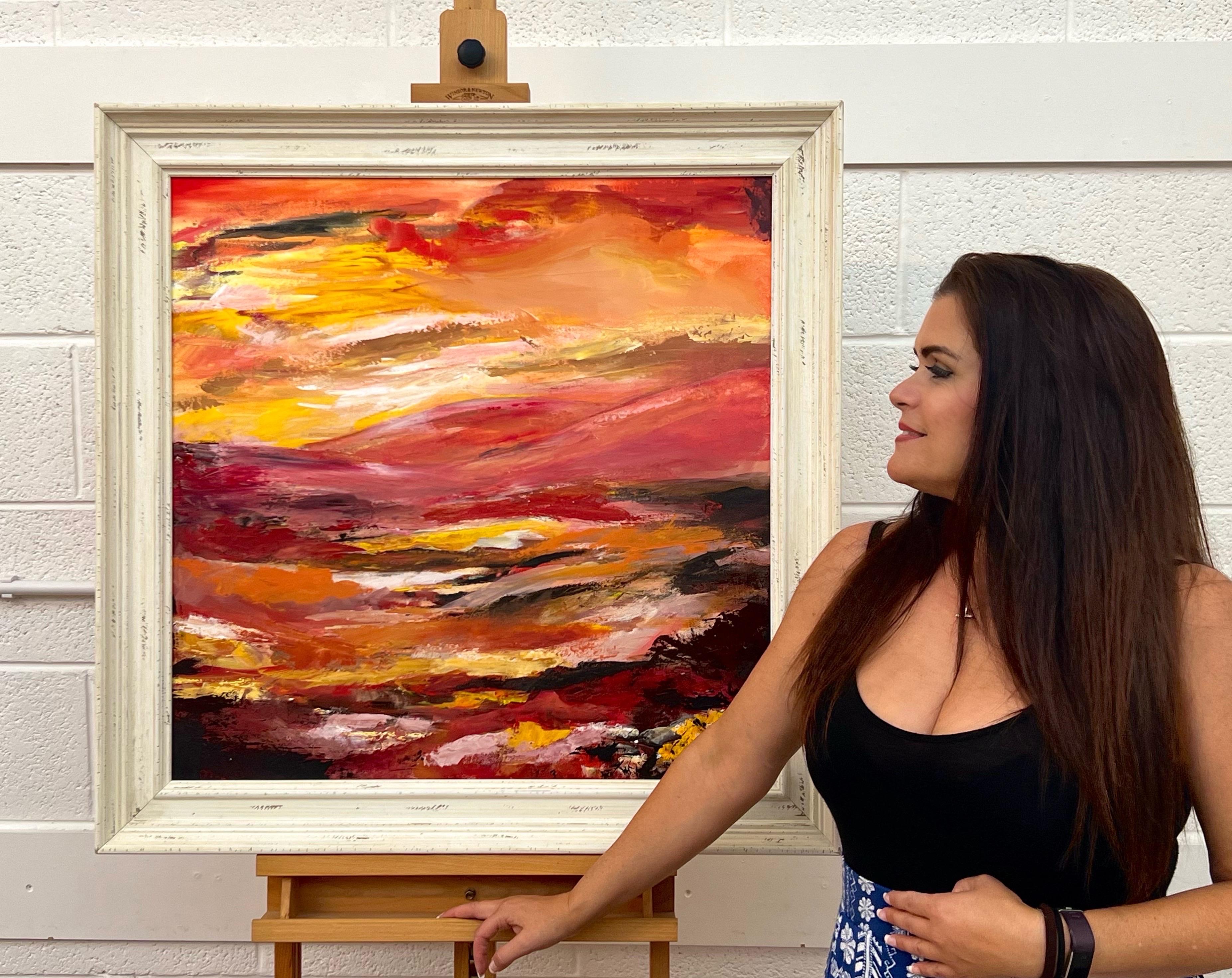 Pittura di paesaggio astratto rosso e giallo caldo di un artista britannico contemporaneo - Painting di Angela Wakefield