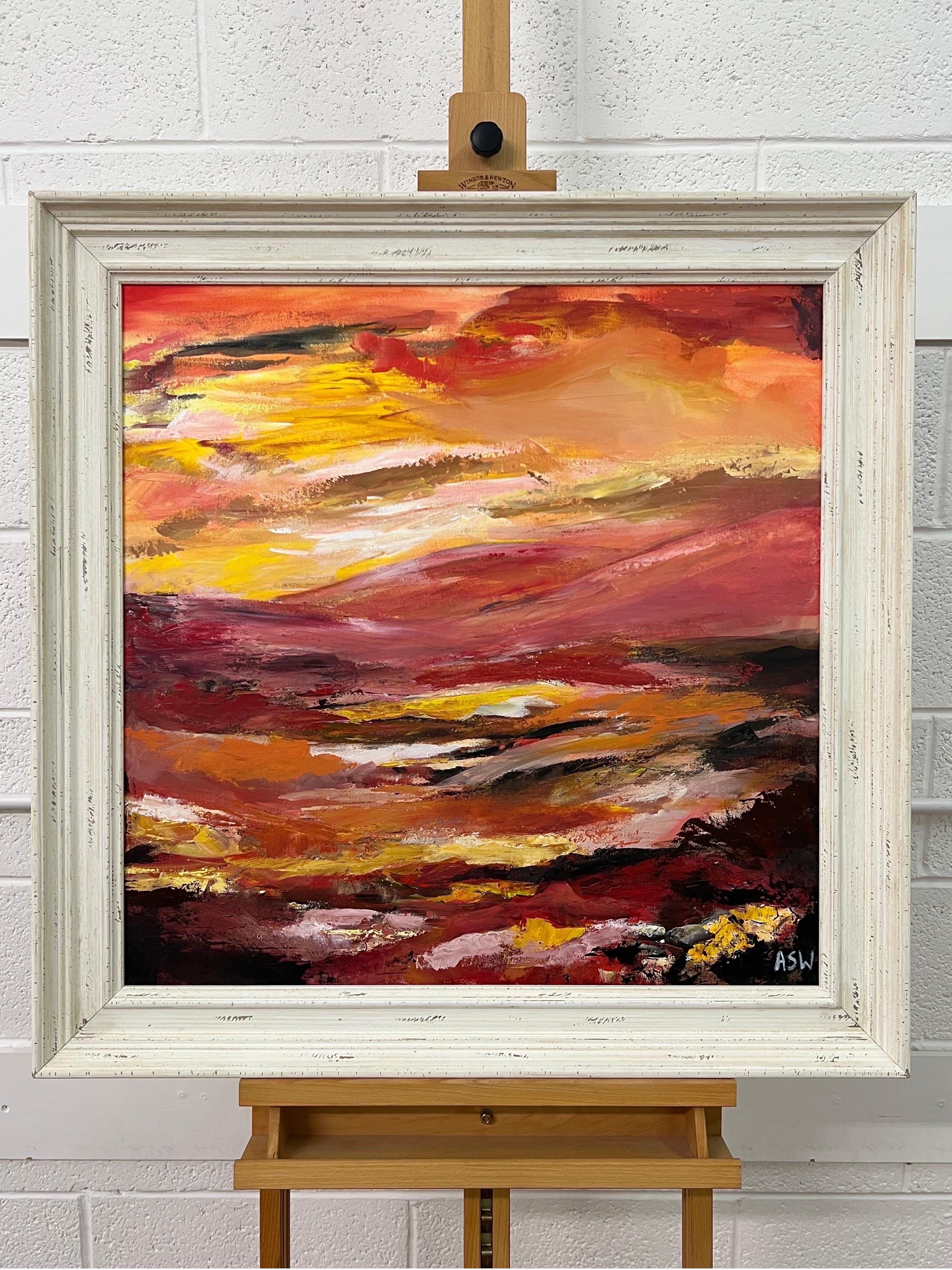 Pittura di paesaggio astratto rosso e giallo caldo di un artista britannico contemporaneo in vendita 2