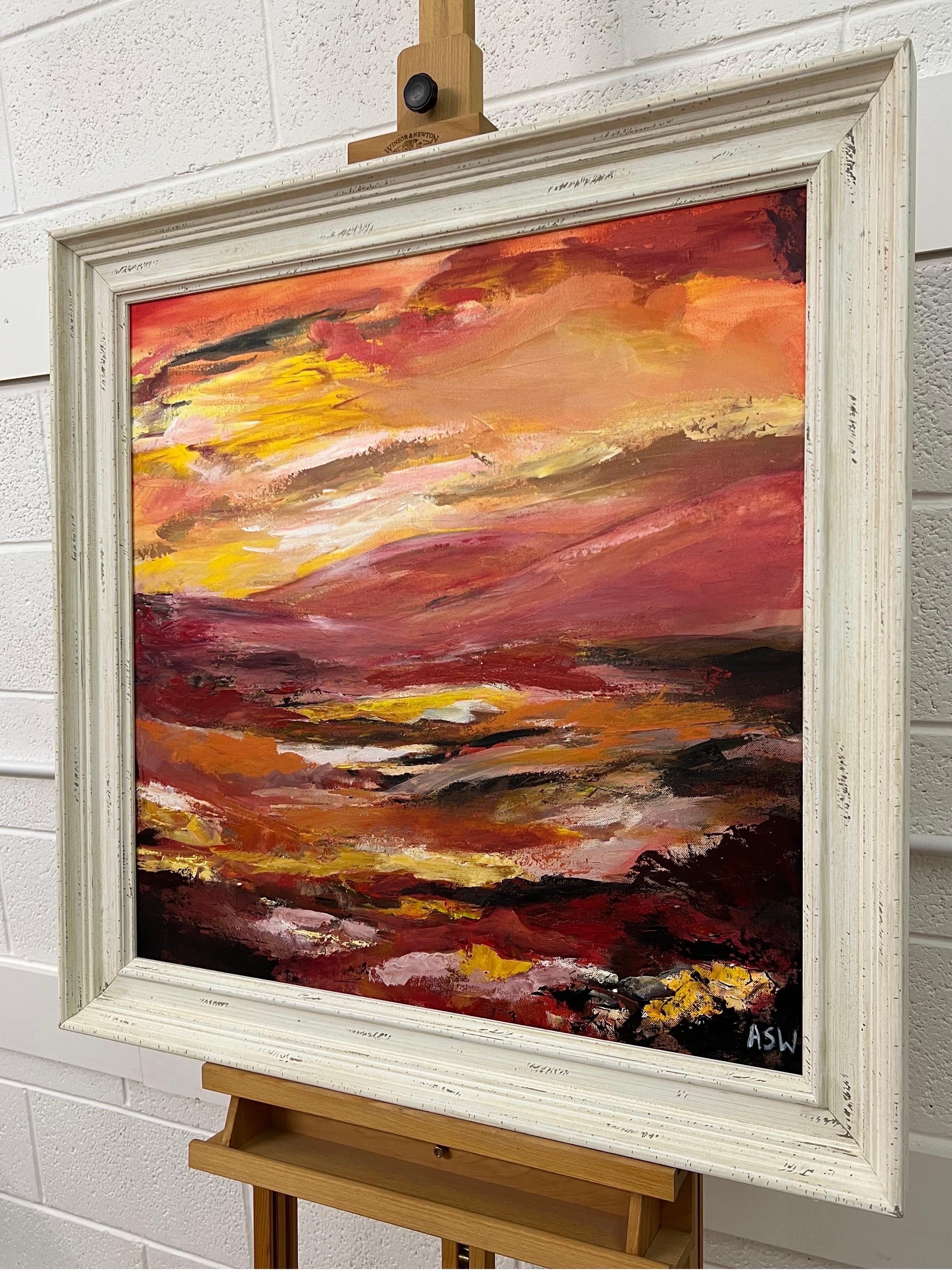 Pittura di paesaggio astratto rosso e giallo caldo di un artista britannico contemporaneo in vendita 3
