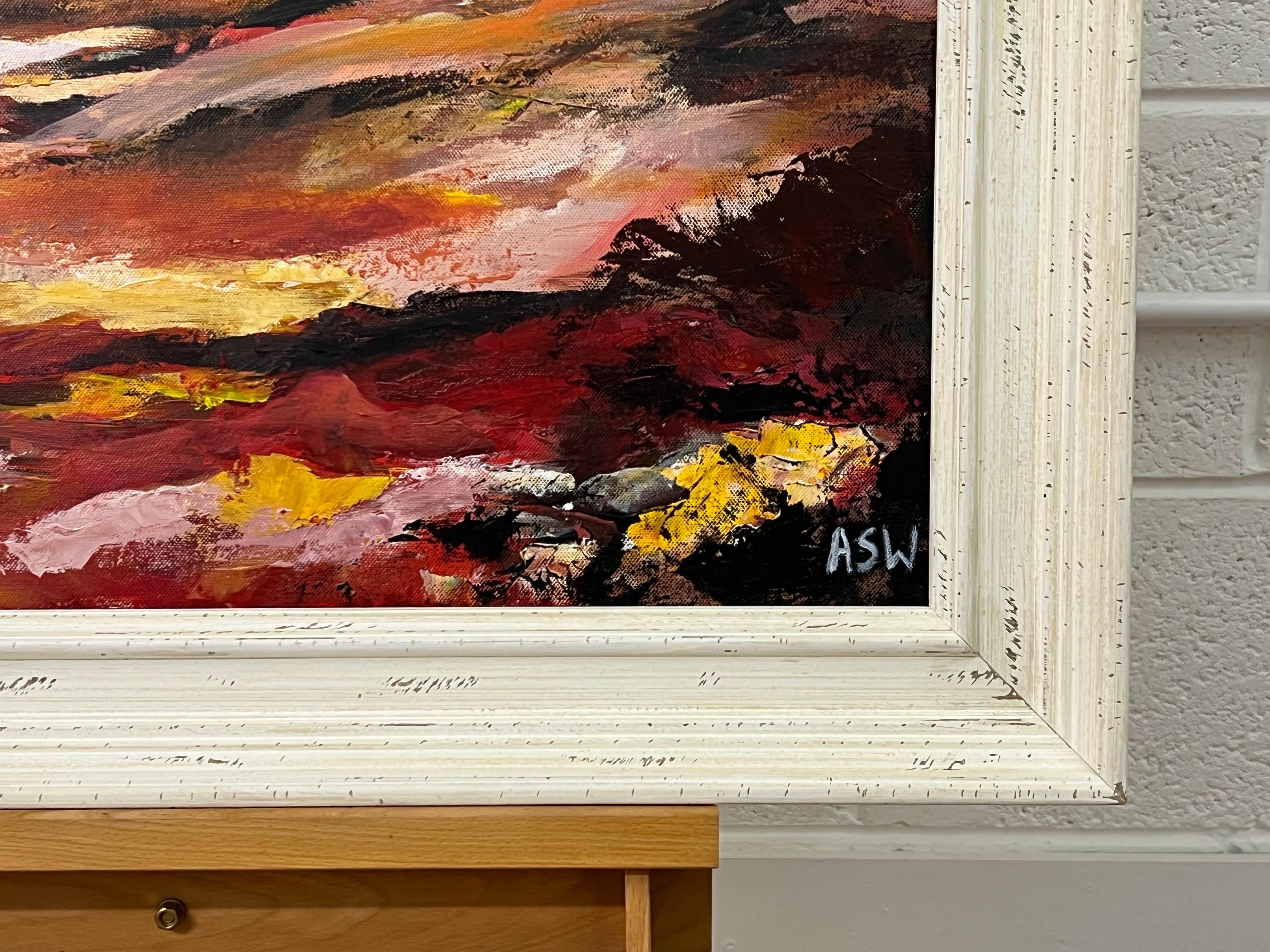 Pittura di paesaggio astratto rosso e giallo caldo di un artista britannico contemporaneo in vendita 4