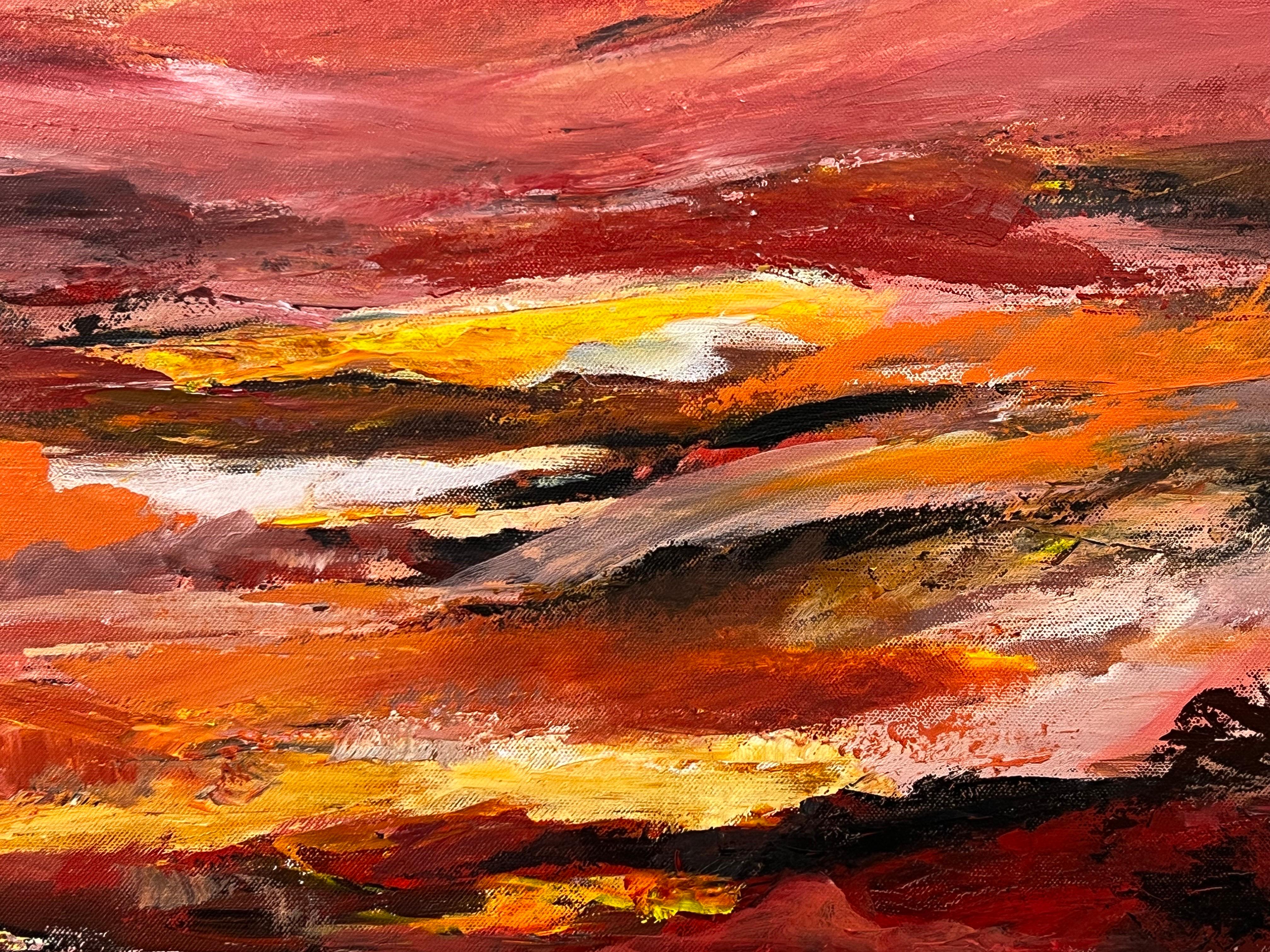 Pittura di paesaggio astratto rosso e giallo caldo di un artista britannico contemporaneo in vendita 5