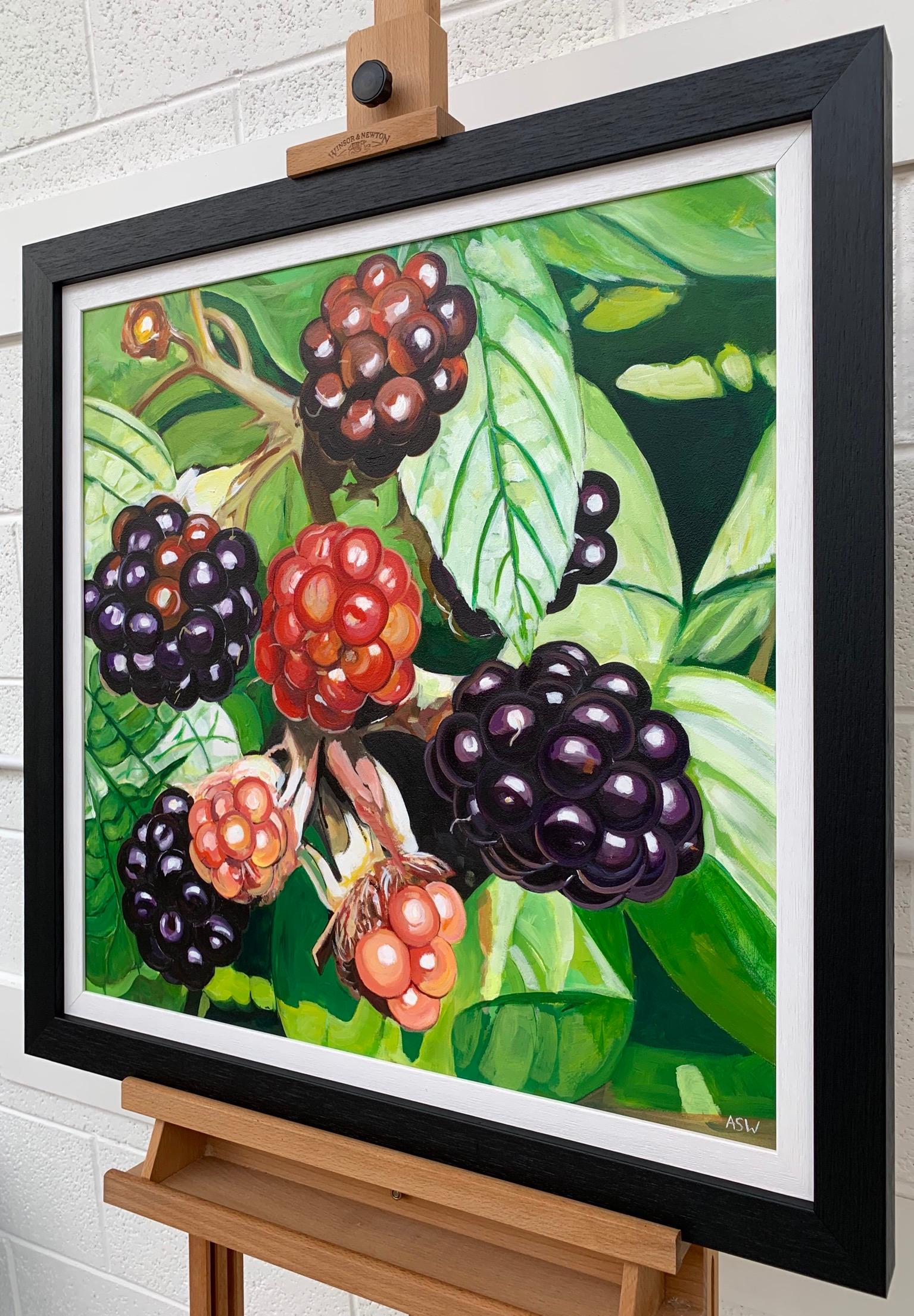 Colourful painting of Wild Blackberries in Sunshine in a beautiful English Country Garden by leading British Landscape Artist, Angela Wakefield. 

Art measures 24 x 24 inches
Frame measures 29 x 29 inches 

Angela Wakefield has twice been on the