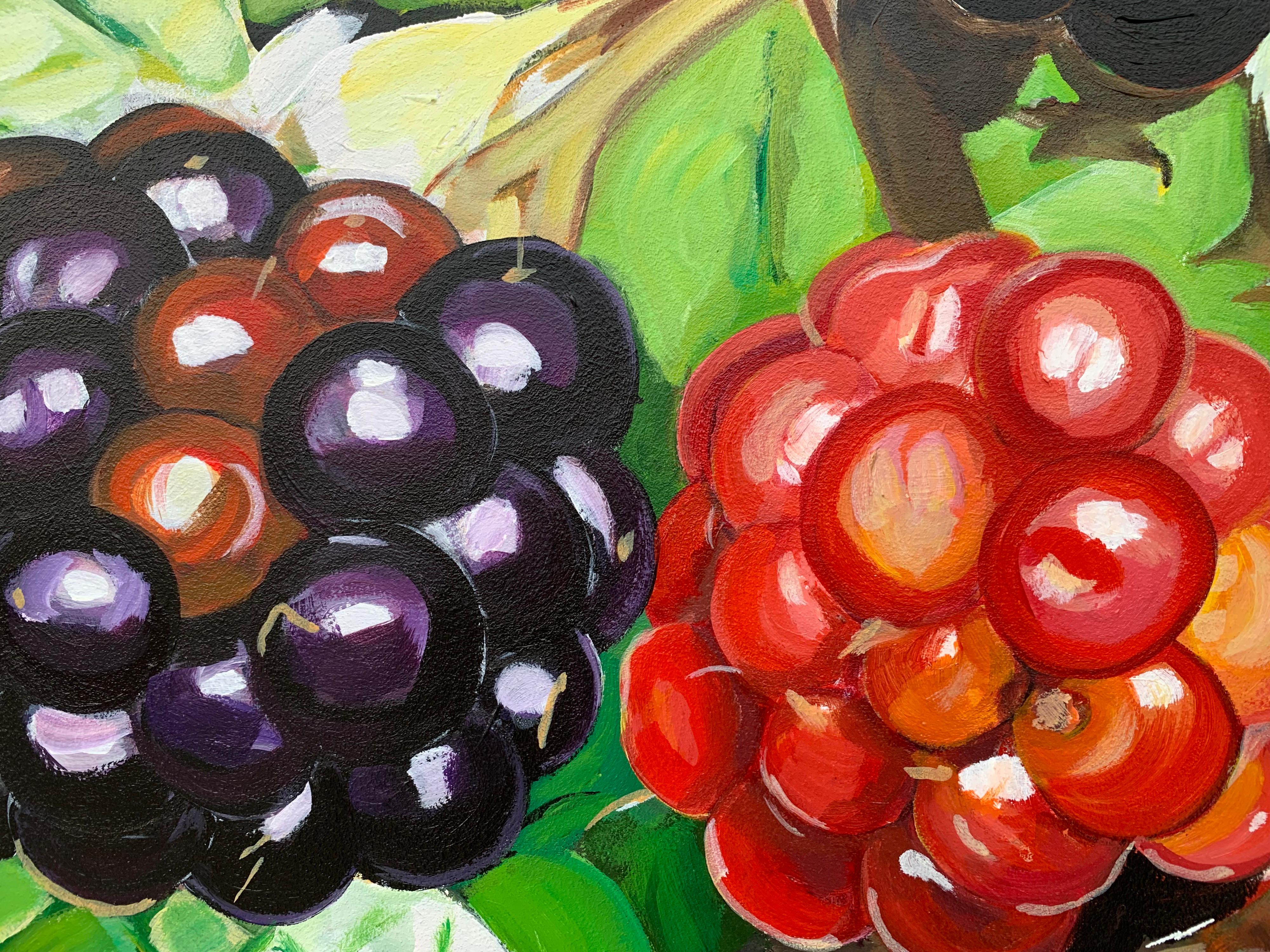 Wild Blackberries in English Country Garden Colourful Painting by British Artist For Sale 1