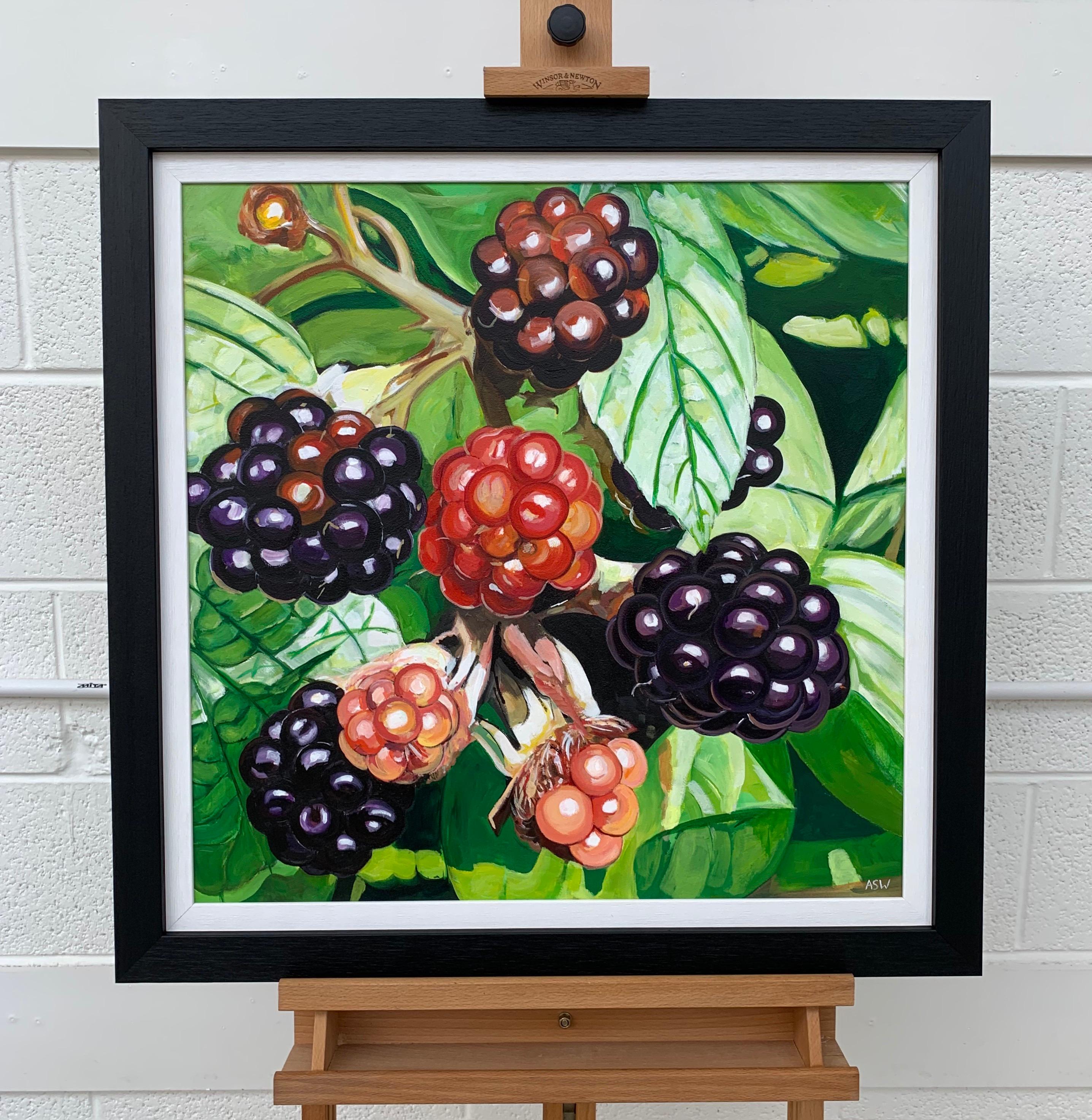 Wild Blackberries in English Country Garden Colourful Painting by British Artist For Sale 4