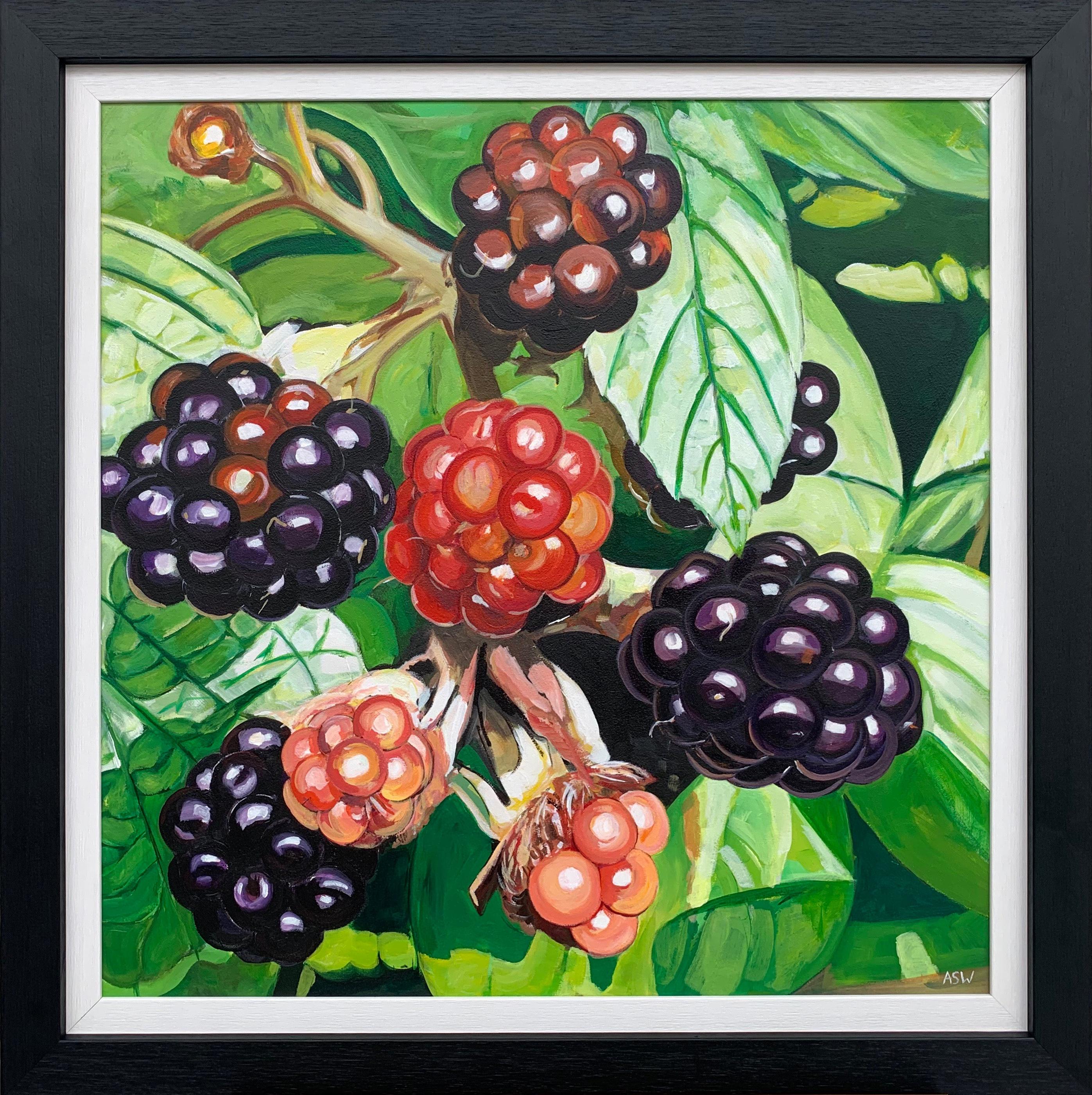 Wild Blackberries in English Country Garden Colourful Painting by British Artist