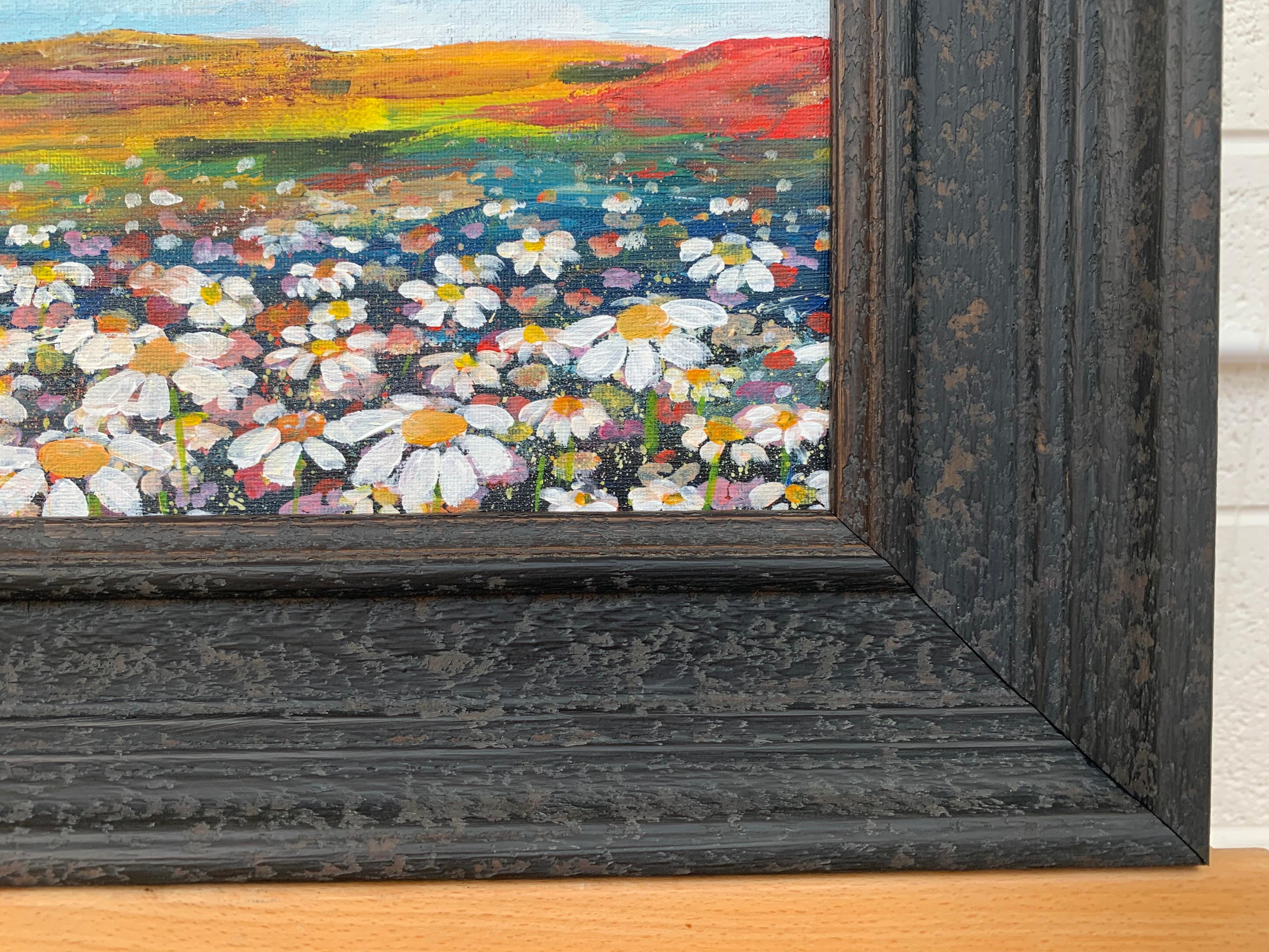 Wild Daisy Flowers English Countryside Landscape Painting by Contemporary Artist For Sale 2