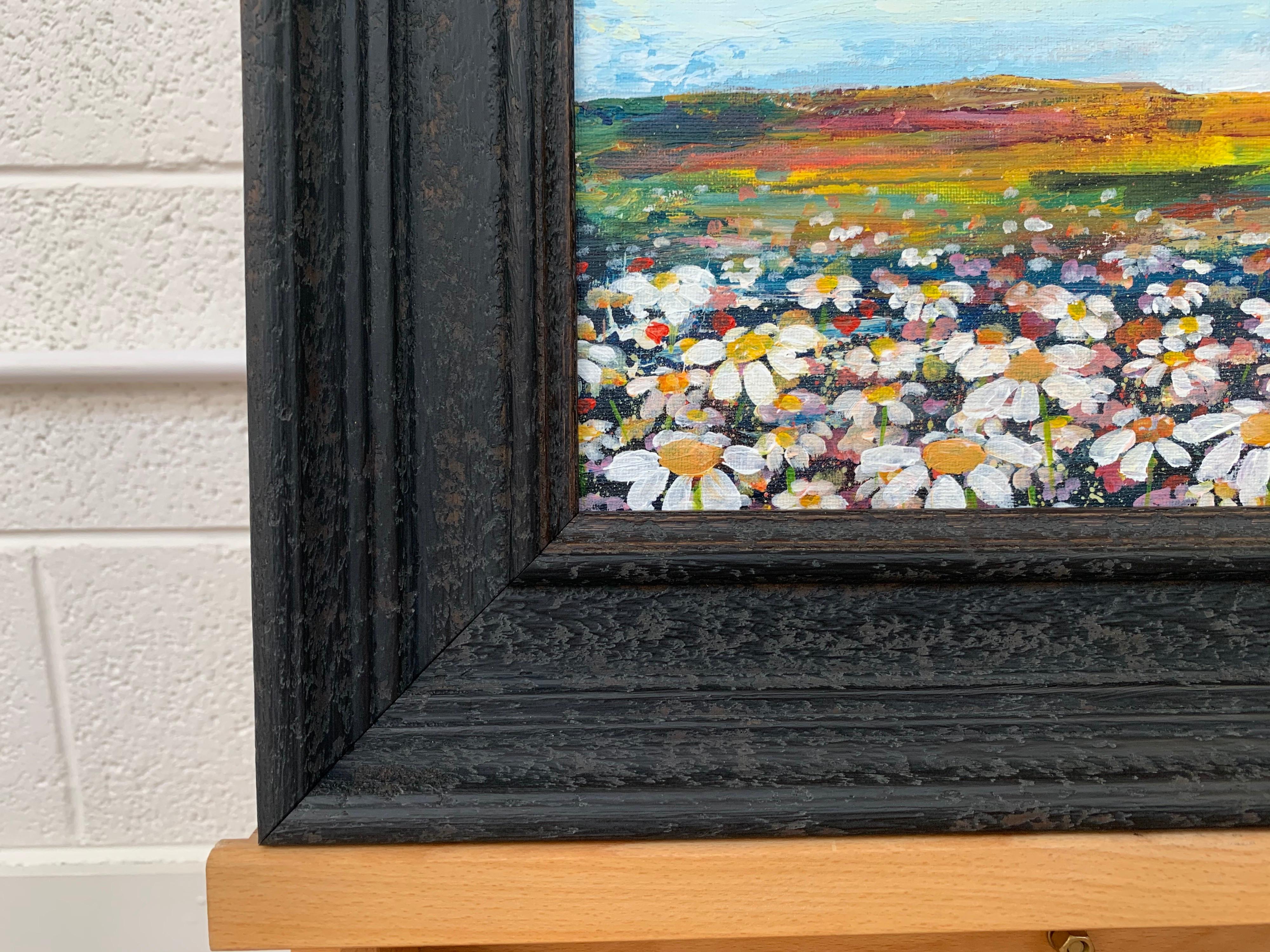 Fiori di margherita selvatica Paesaggio di campagna inglese dipinto da un artista contemporaneo in vendita 3