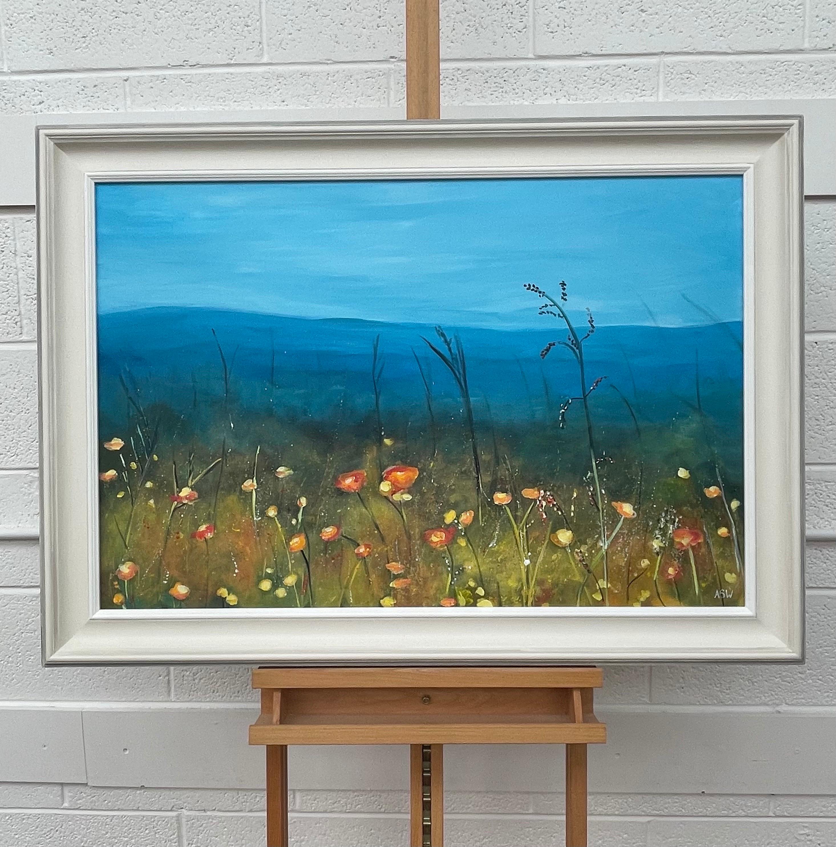 Wildgelbe Blumen in Meadow Moorland-Landschaft des zeitgenössischen britischen Künstlers (Zeitgenössisch), Painting, von Angela Wakefield