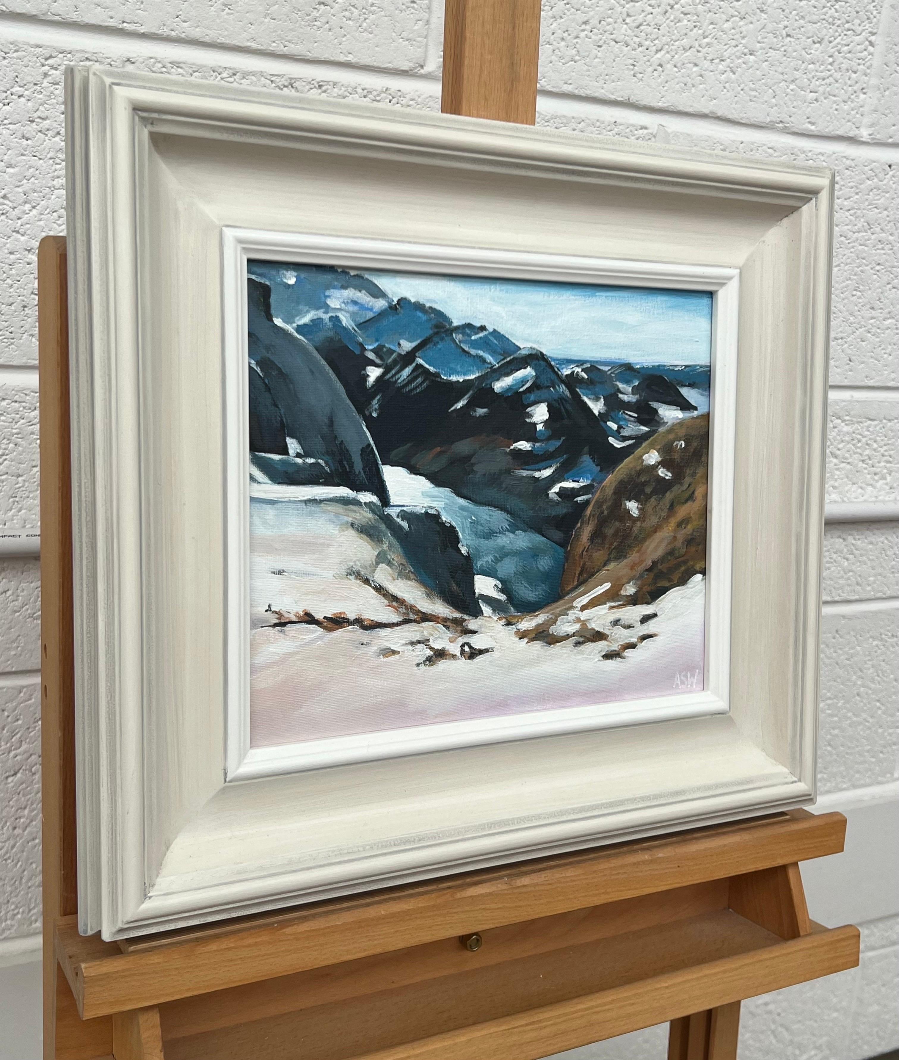 Paisaje montañoso nevado de Zúrich, Suiza, pintado por un artista británico - Painting de Angela Wakefield