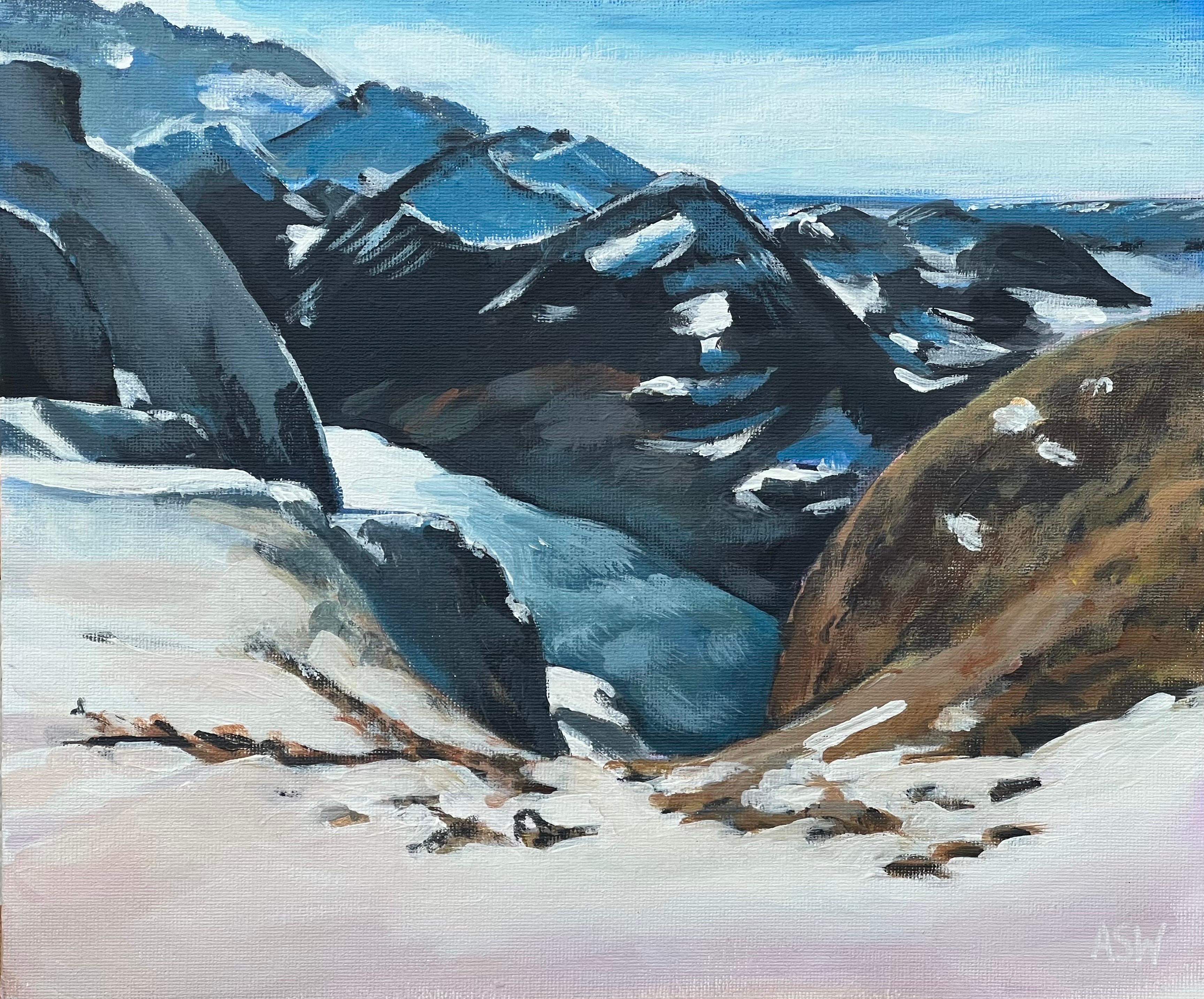 Paisaje montañoso nevado de Zúrich, Suiza, pintado por un artista británico en venta 4