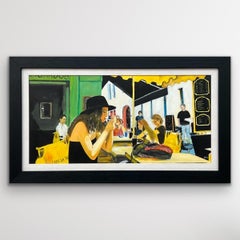 Femme française au café La Nuit à Arles, France, par un artiste britannique contemporain