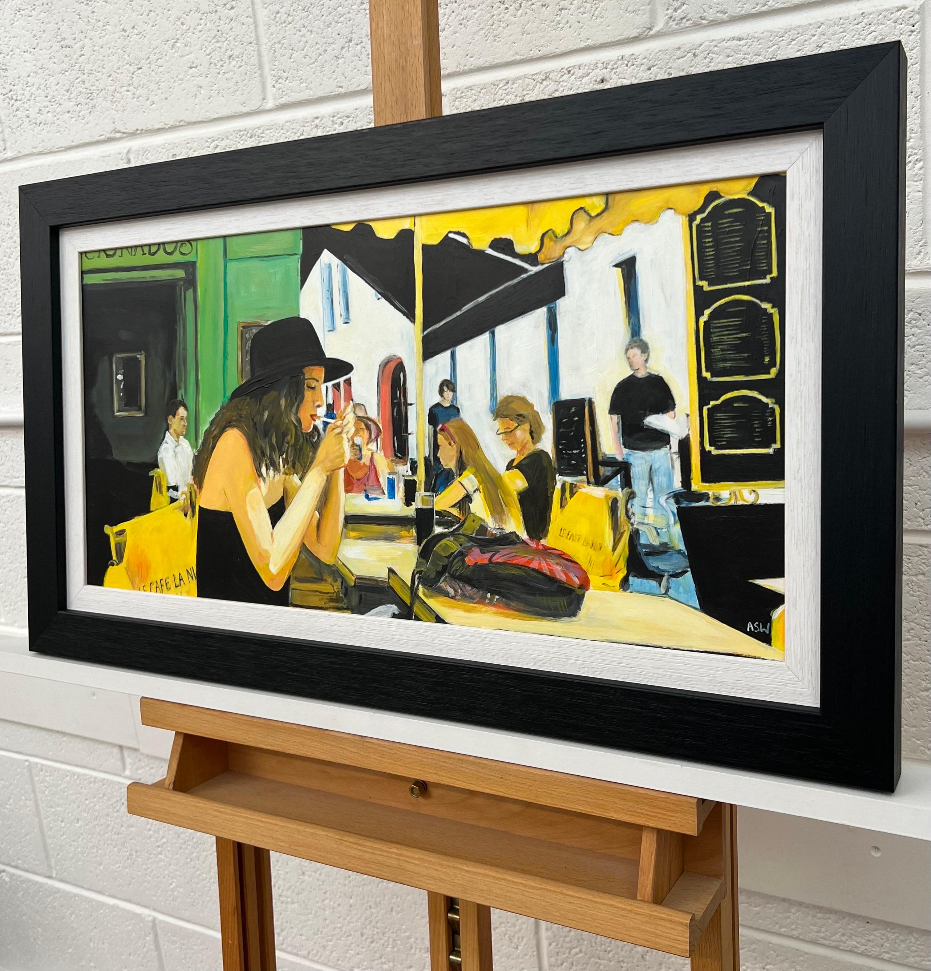 Woman Smoking at Le Cafe La Nuit in Arles, France, par l'artiste britannique contemporain en vente 1