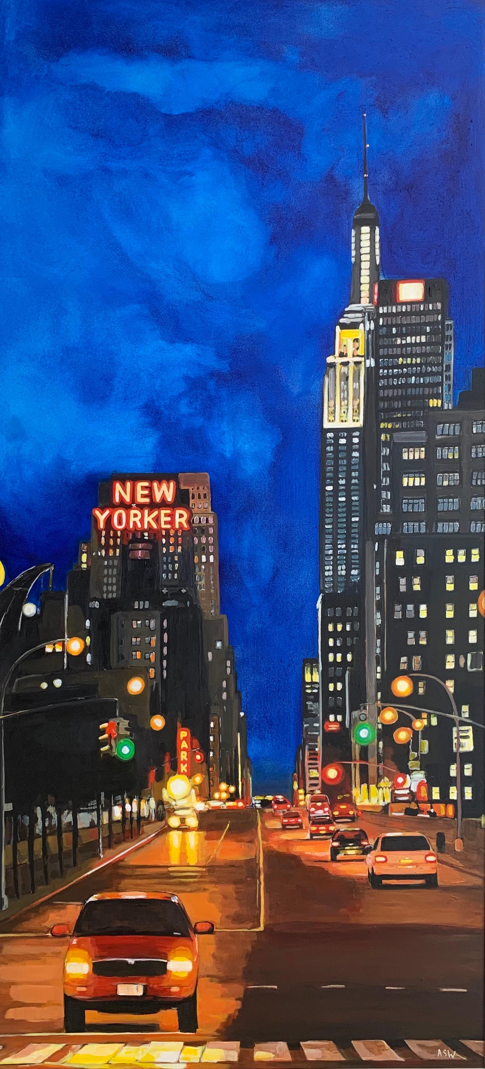 The New Yorker Hotel, 8th Avenue Manhattan, New York City, von britischem Urban Artist  – Painting von Angela Wakefield