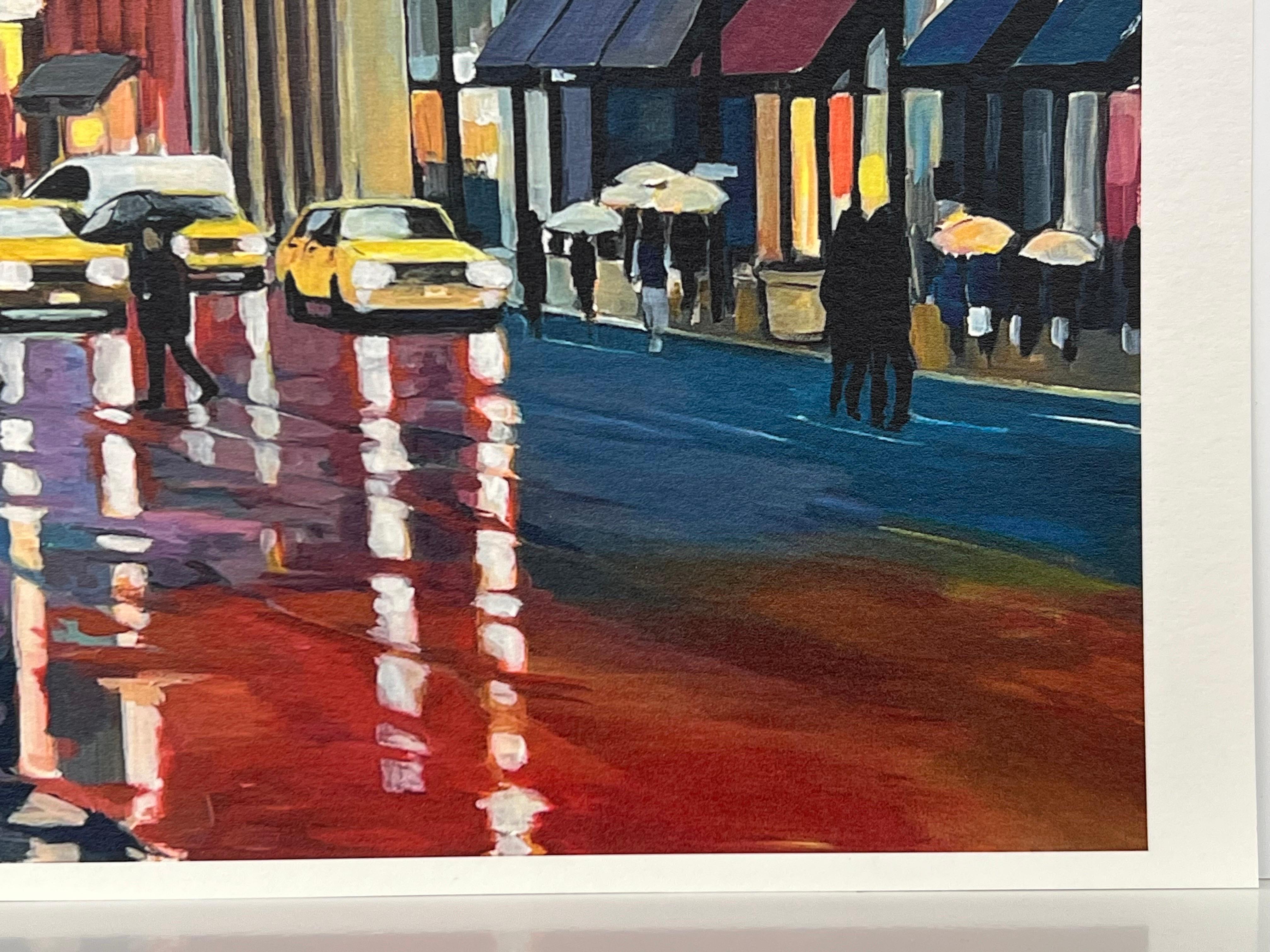 Hochwertiger Druck des New Yorker Regen III-Gemäldes des führenden britischen Stadtkünstlers im Angebot 6