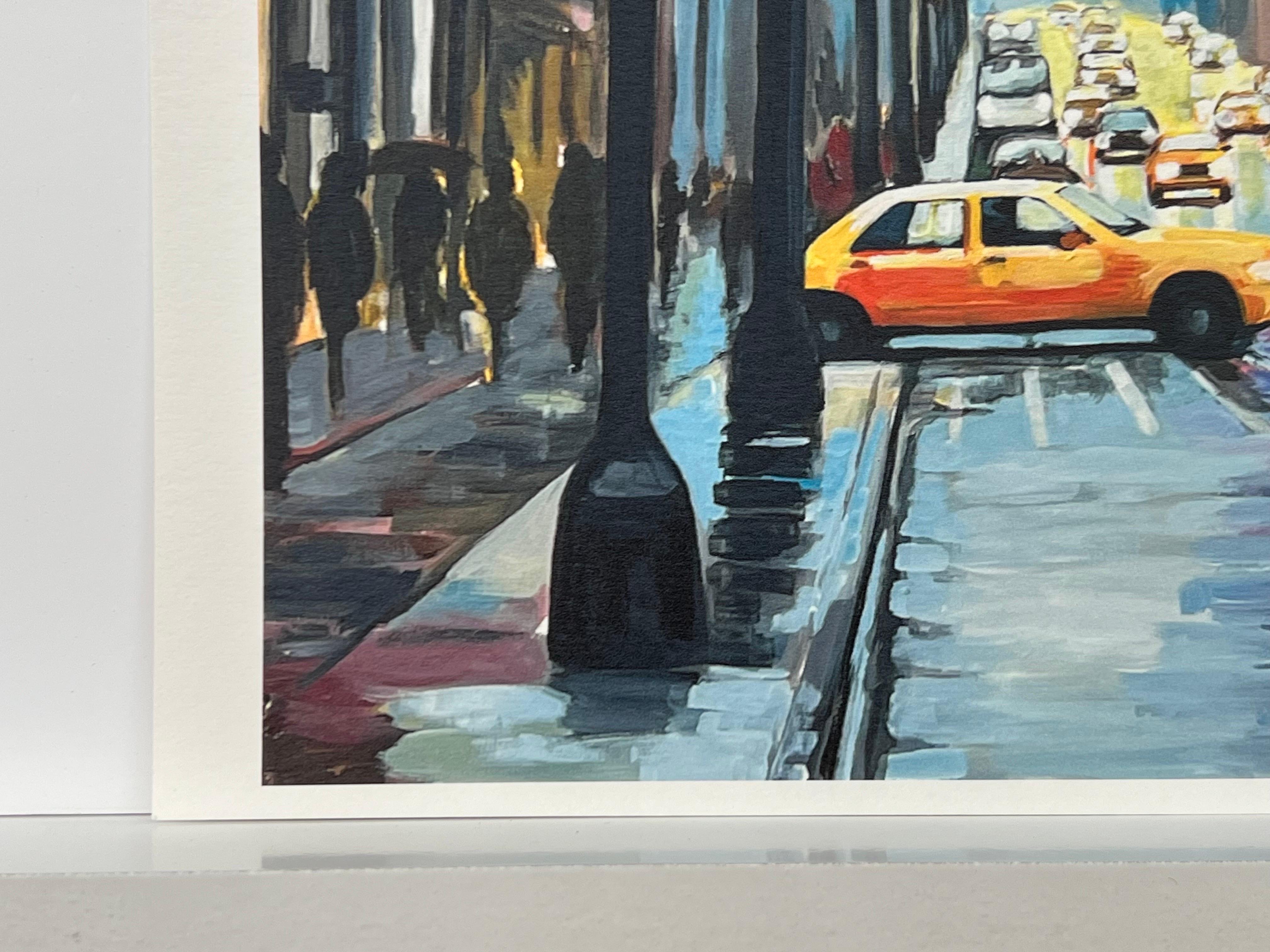 Hochwertiger Druck des New Yorker Regen III-Gemäldes des führenden britischen Stadtkünstlers im Angebot 7