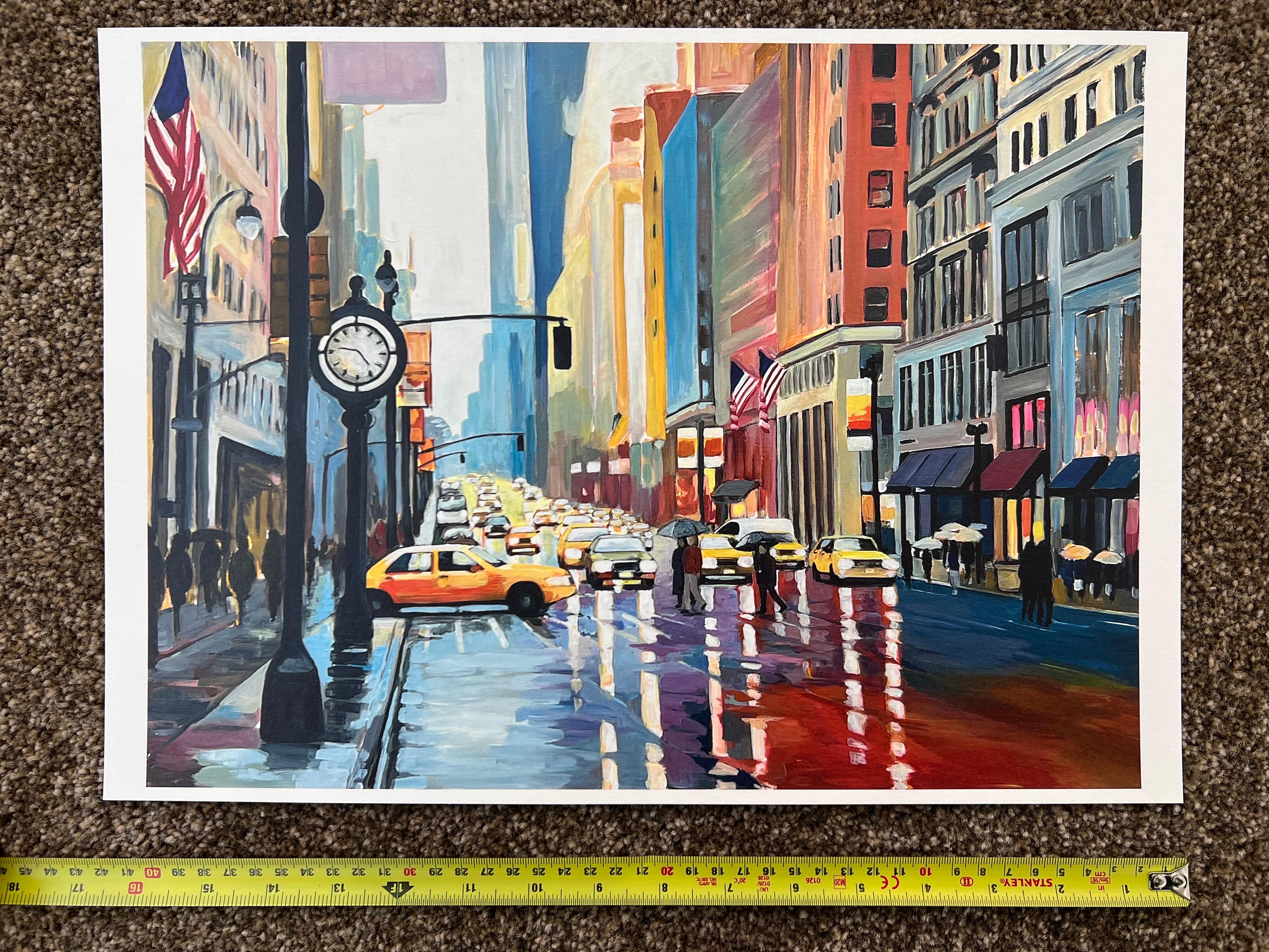 Hochwertiger Druck des New Yorker Regen III-Gemäldes des führenden britischen Stadtkünstlers im Angebot 9