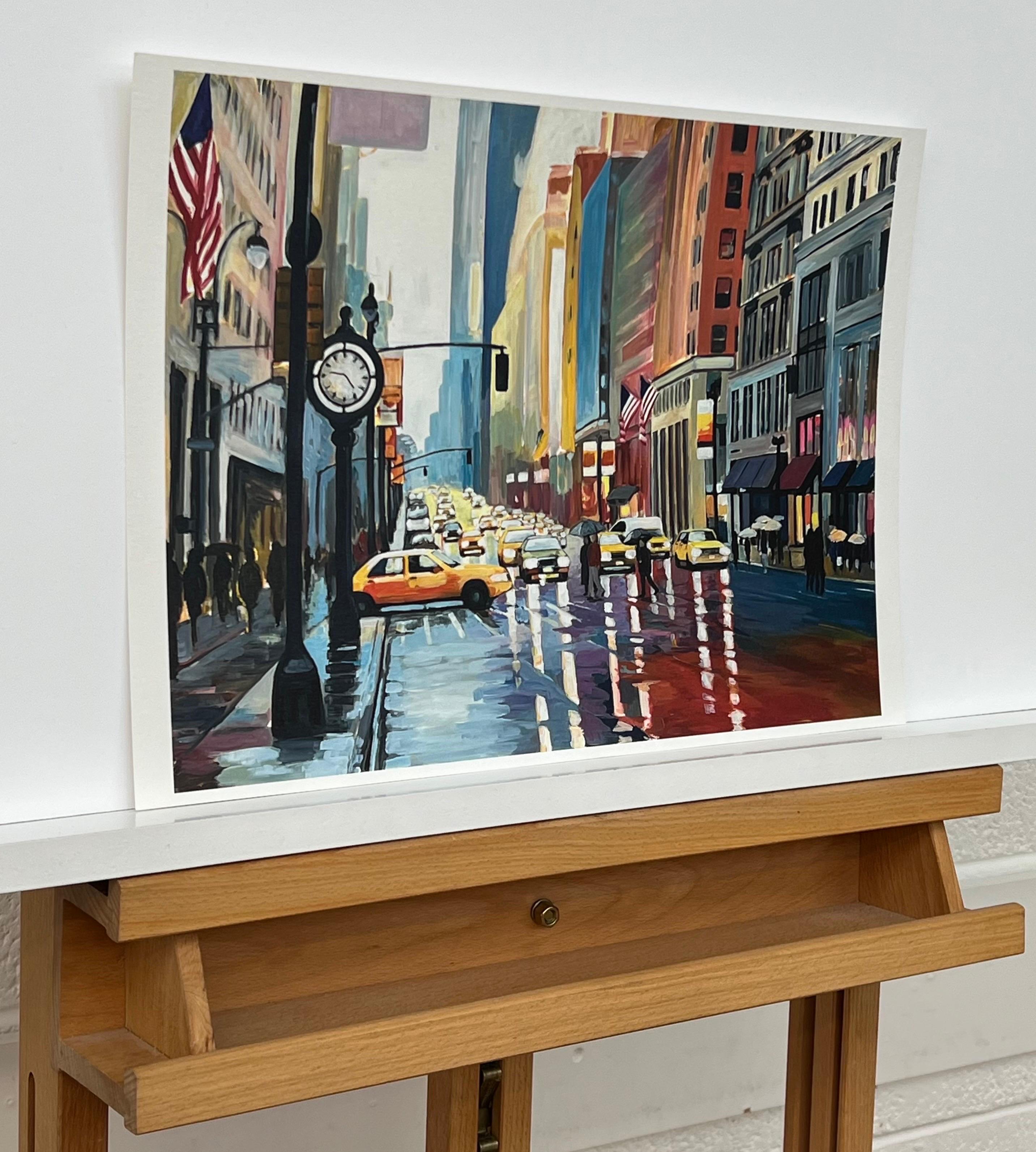 Hochwertiger Druck des New Yorker Regen III-Gemäldes des führenden britischen Stadtkünstlers (Realismus), Print, von Angela Wakefield