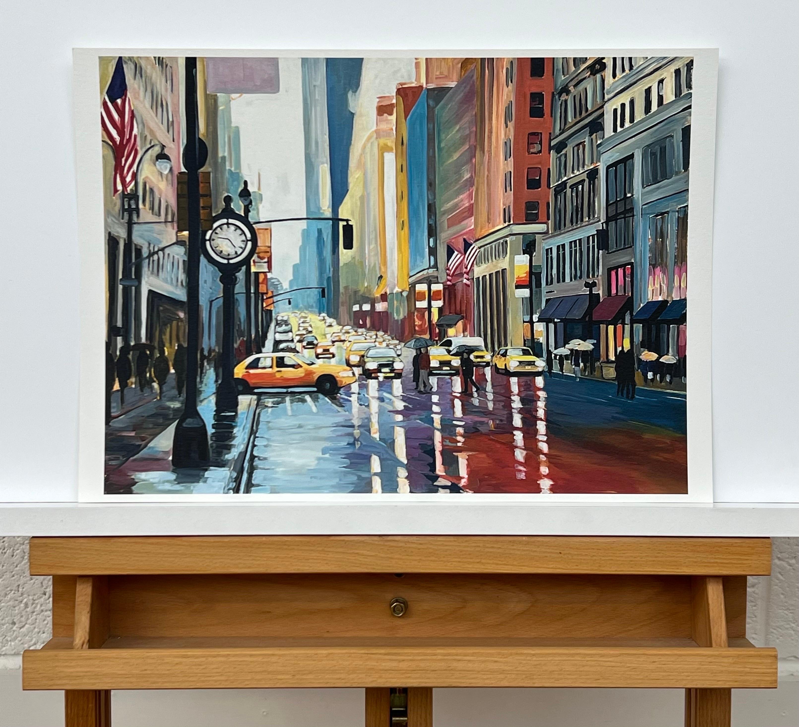 Hochwertiger Druck des Gemäldes New York Rain III der führenden britischen Urban Artist Angela Wakefield. Teil ihrer New Yorker Serie. Vom Künstler handsigniert. 

Kunst misst 16 x 12 Zoll 

Der Charakter der New Yorker Skyline und der großen