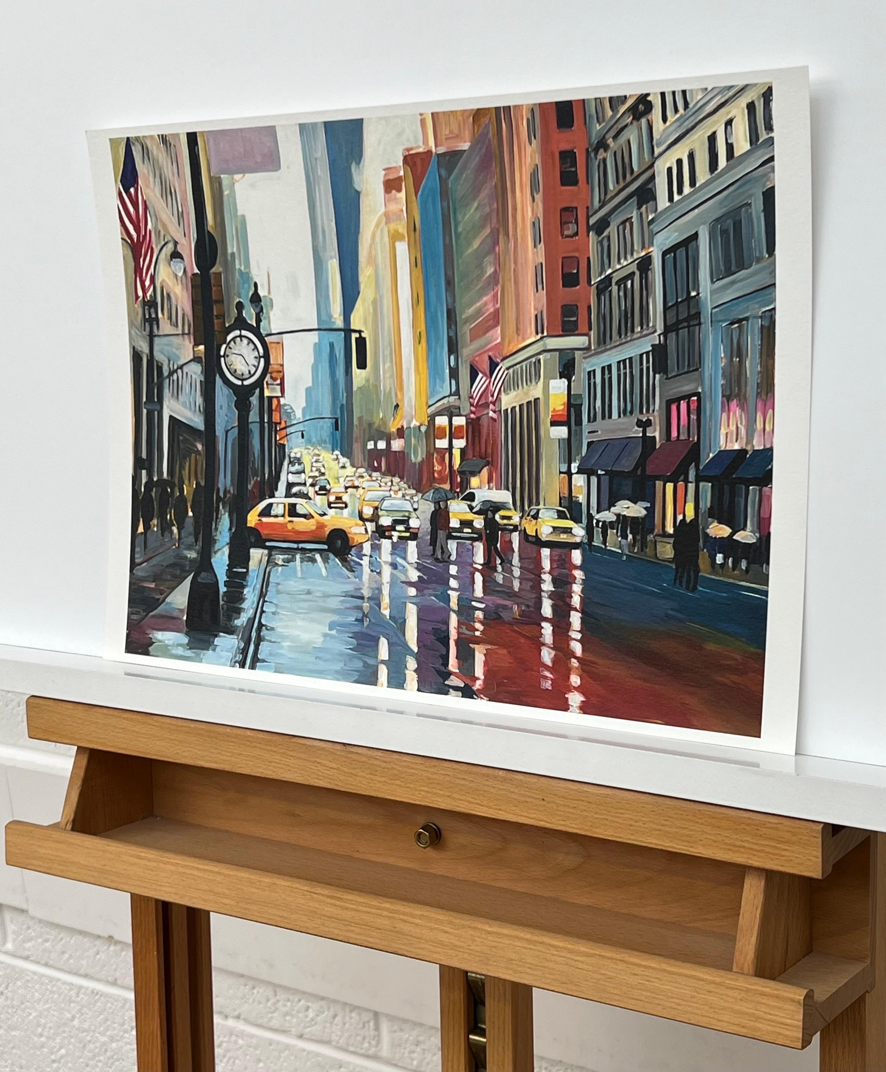 Hochwertiger Druck des New Yorker Regen III-Gemäldes des führenden britischen Stadtkünstlers im Angebot 1
