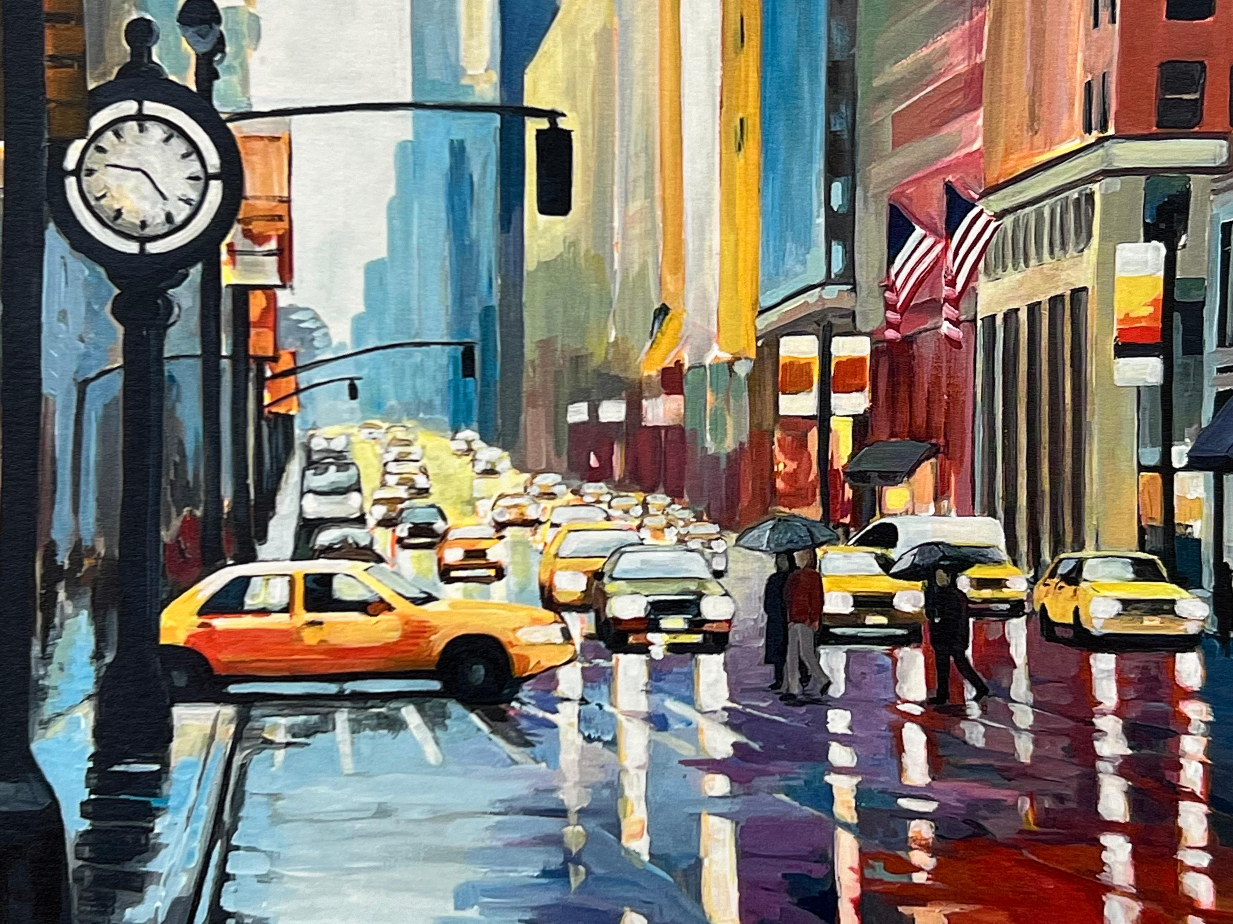 Hochwertiger Druck des New Yorker Regen III-Gemäldes des führenden britischen Stadtkünstlers im Angebot 3