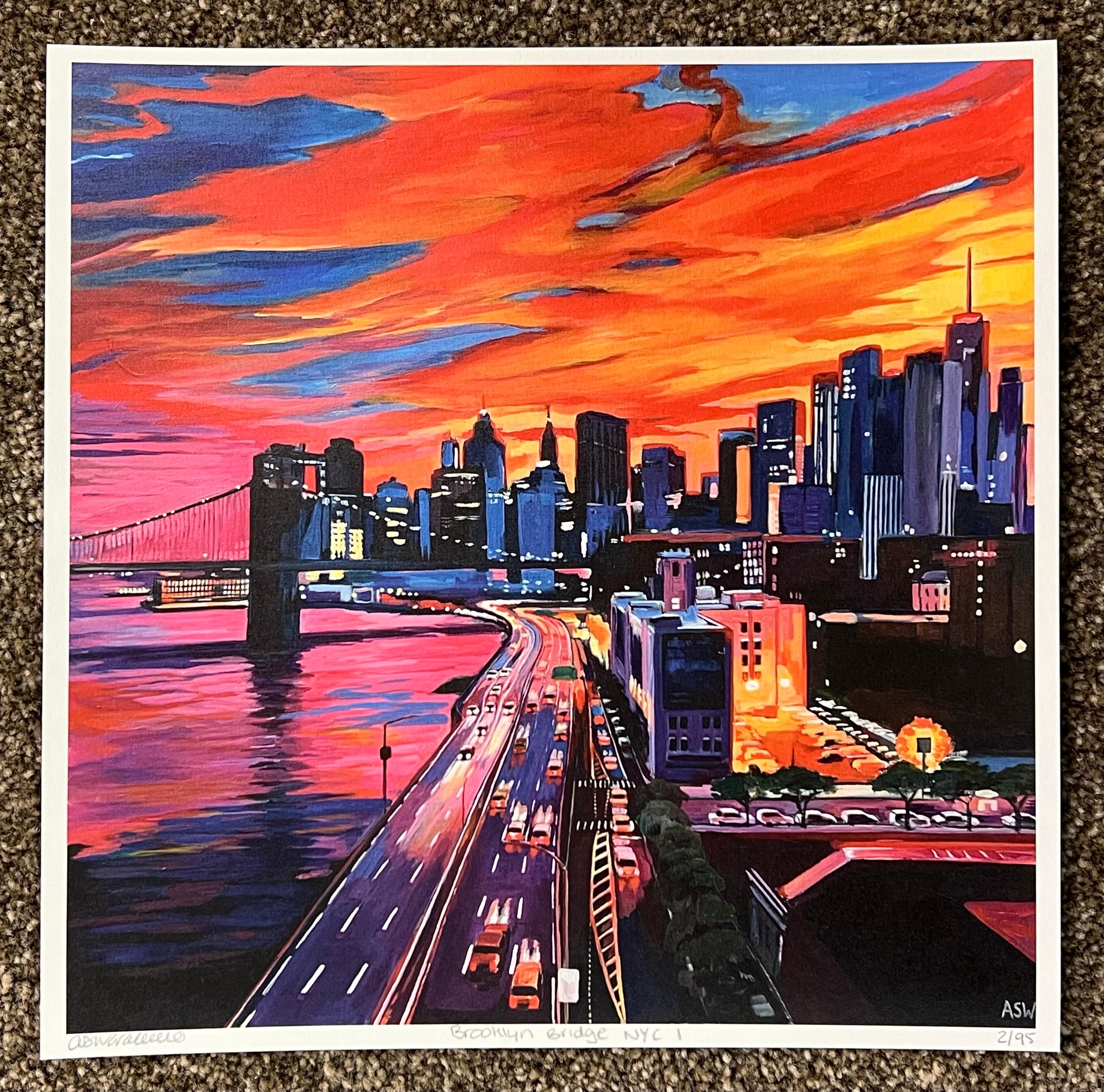 Impression en édition limitée du Brooklyn Bridge New York City NYC Skyline US of America - Contemporain Print par Angela Wakefield