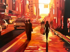 New York Sunshine Figurative Cityscape Limited Edition Print by British Artist