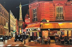 Café Parisino Torre Eiffel París Francia Edición Limitada Impresa por Artista Británico