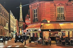 Parisian Café Eiffel Tower Paris France Limited Edition Print by British Artist