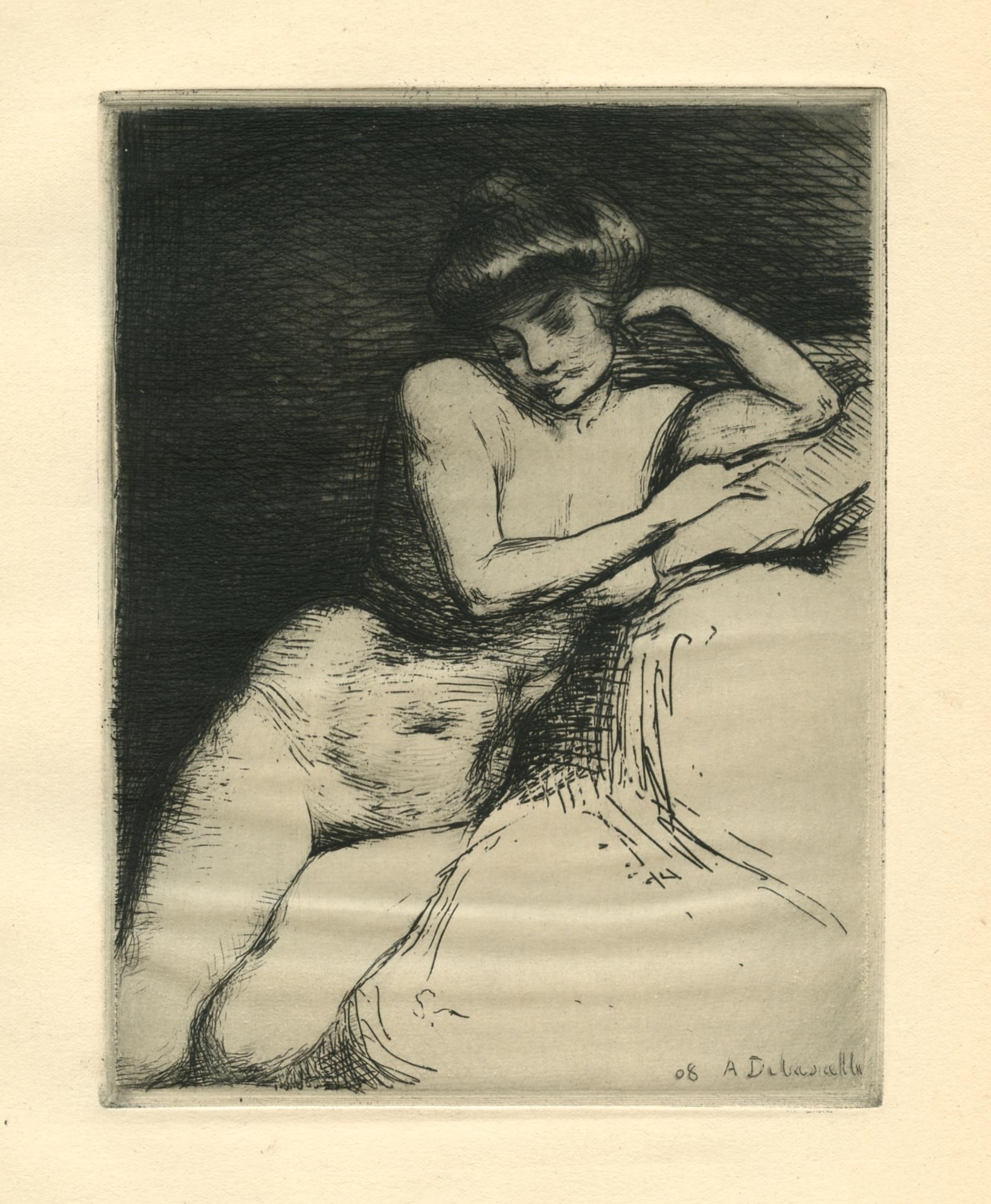 "Etude de nu" original etching - Print by Angèle Delasalle