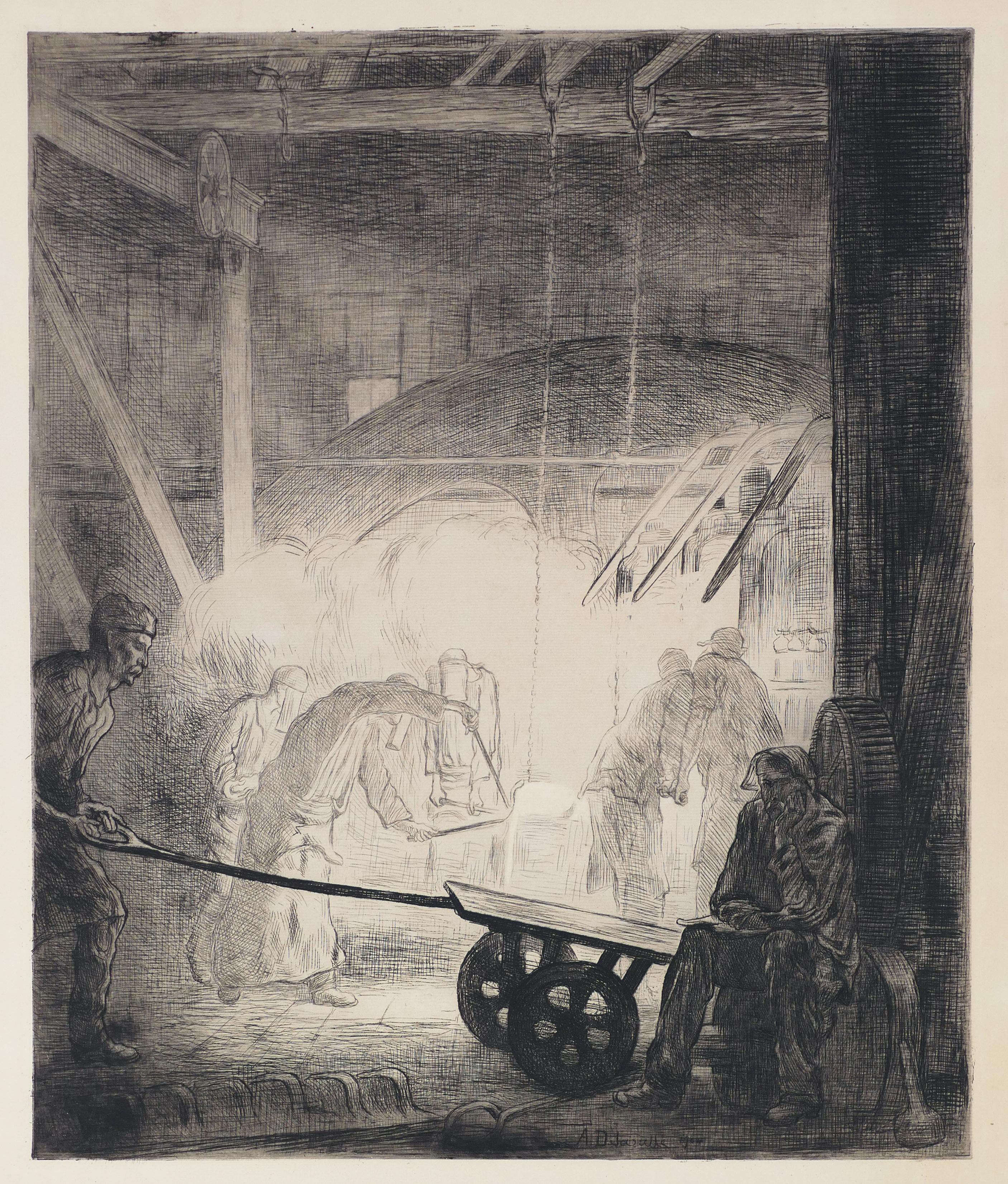 Angèle Delasalle Landscape Print - La Forge - Original Etching by A. Delasalle - 1904