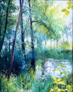"A Quiet Place in the Forest" Oil on Canvas Impressionistic Landscape Painting