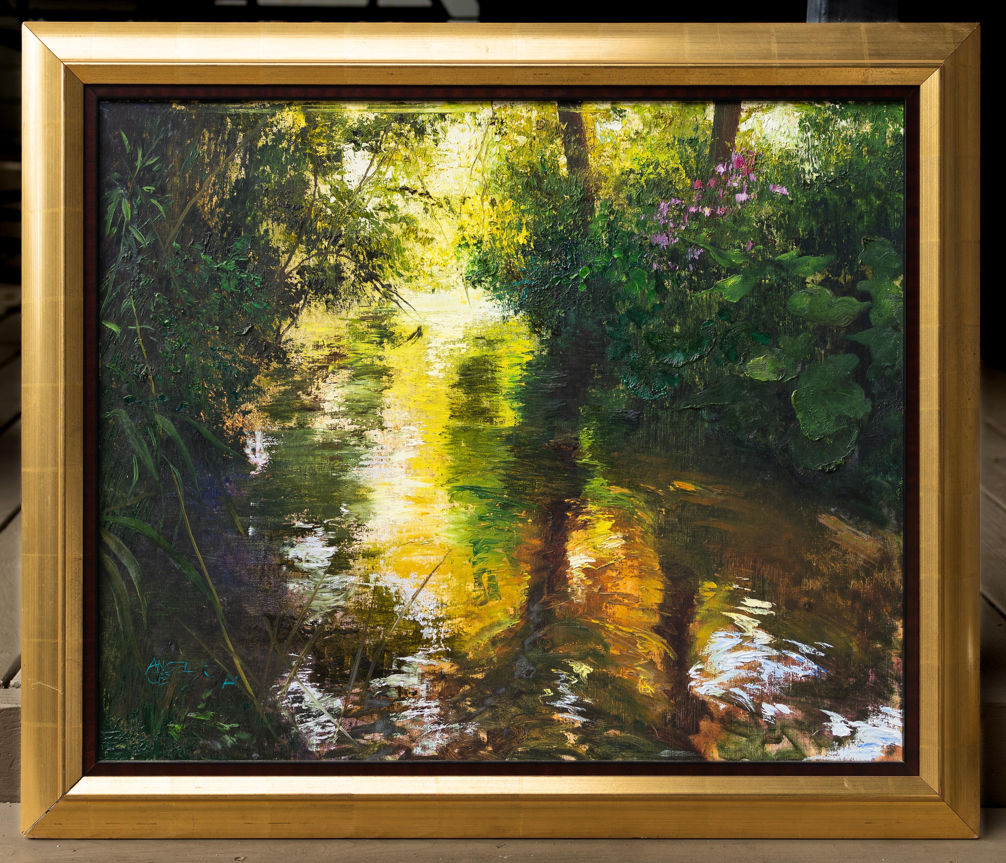 Bosque de Silencio, Impressionist Oil on Canvas Forest Scene - Painting by Angeles Cereceda