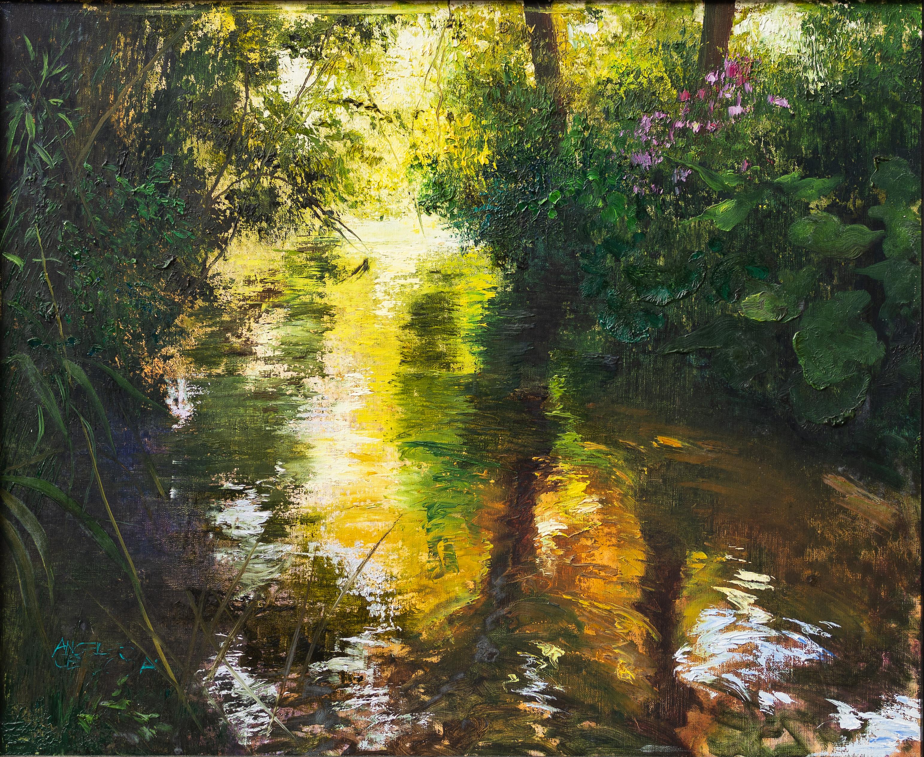 Angeles Cereceda Landscape Painting - Bosque de Silencio, Impressionist Oil on Canvas Forest Scene