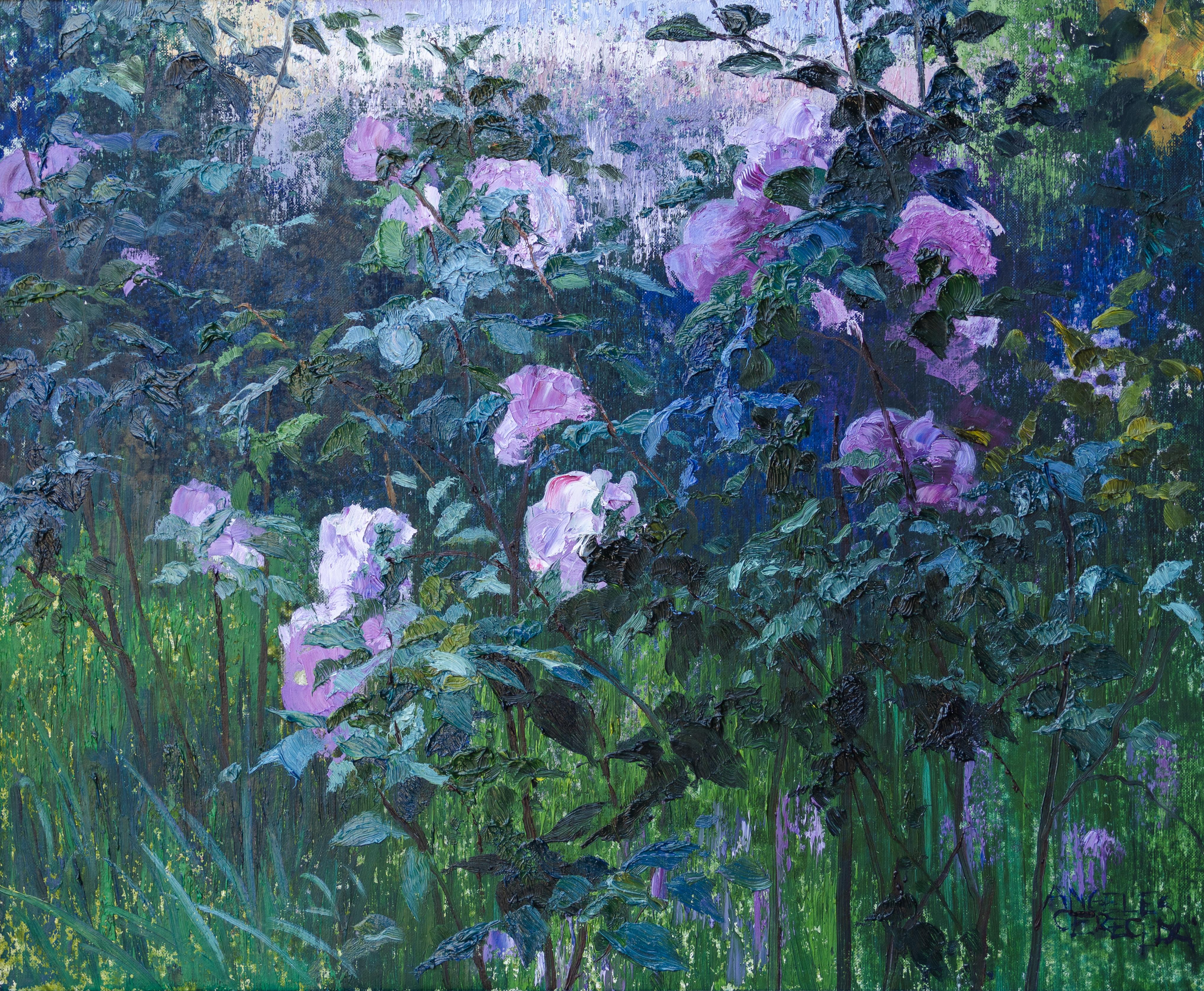Angeles Cereceda Landscape Painting - "Rosales 5", Impressionist Floral Landscape
