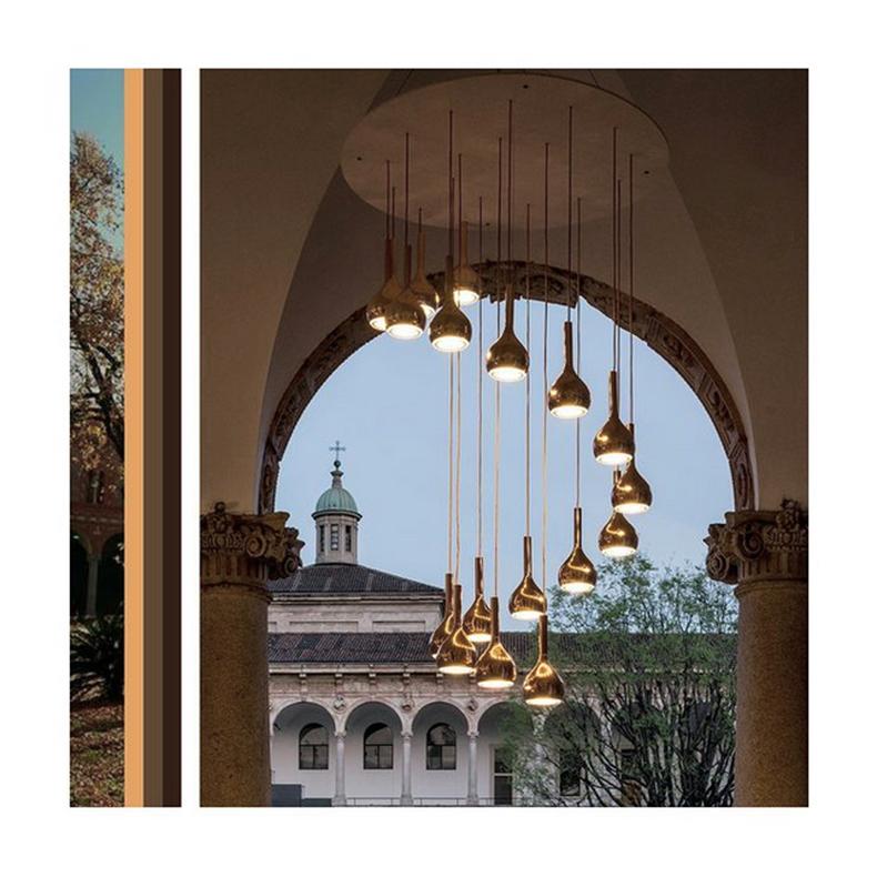 Angeletti e Ruzza Set of Four Suspension Lamp 'Lys' Satin Gold Glazed by Oluce In New Condition In Barcelona, Barcelona