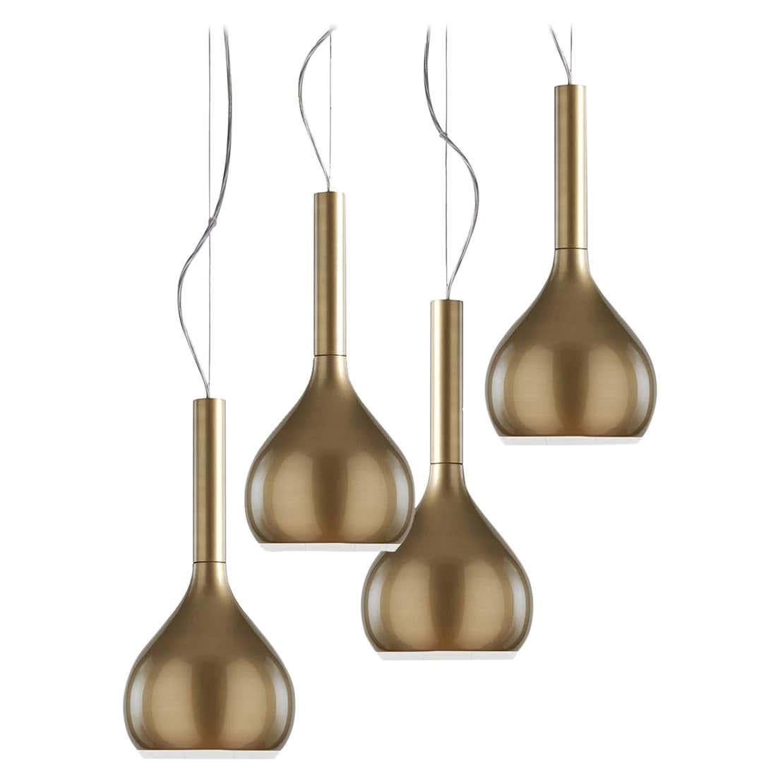 Contemporary Angeletti e Ruzza Set of Four Suspension Lamp 'Lys' Satin Gold Glazed by Oluce For Sale
