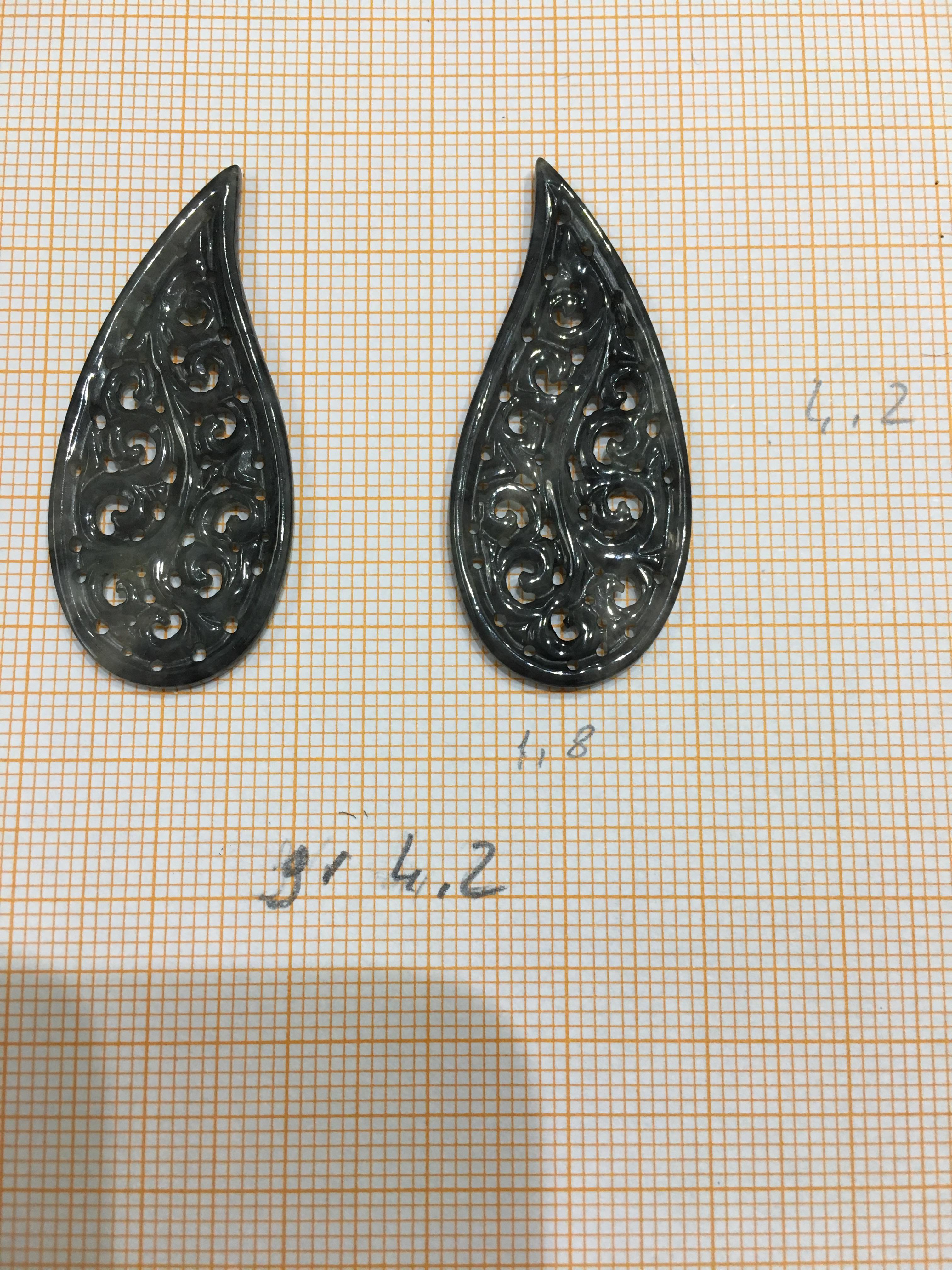 Brilliant Cut Earrings White Gold Carved Drop Translucent Black Jade and Diamonds  For Sale