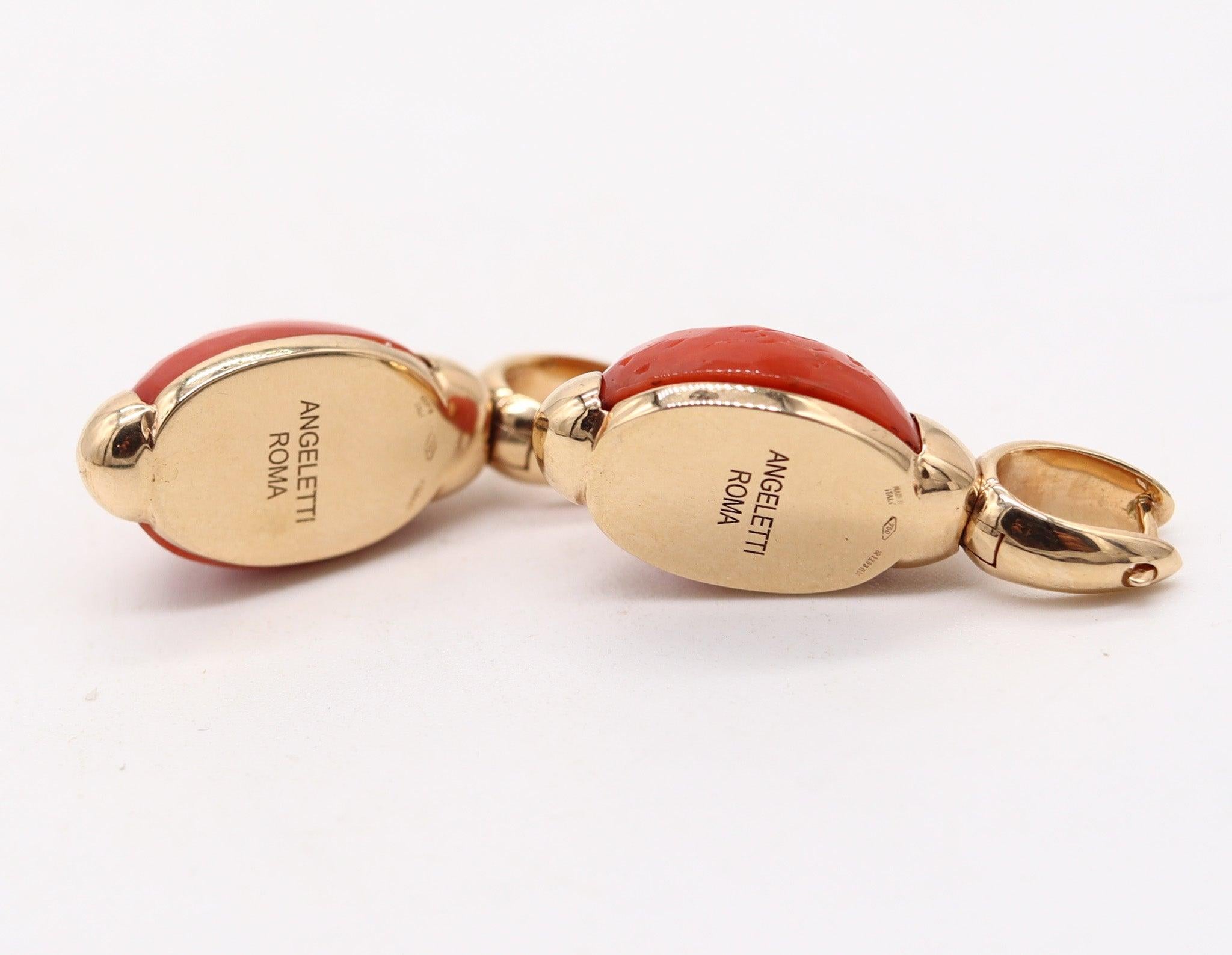ANGELETTI ROMA Ohrringe aus 18 Karat Gold mit Diamanten und Korallen, baumelnd im Angebot 1