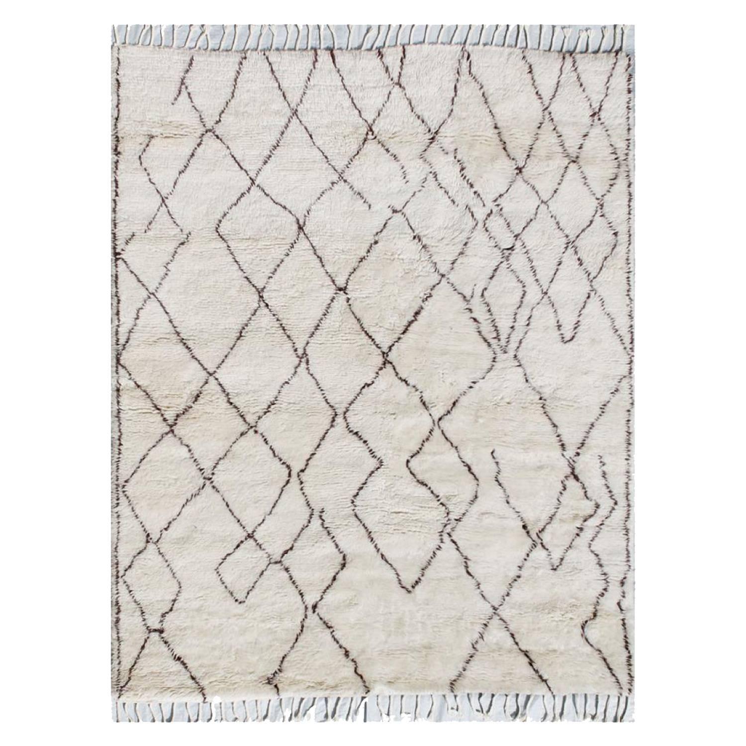 Angelfire Cream and Chocolate Abstract Grid Hand-Knotted Wool Rug For Sale