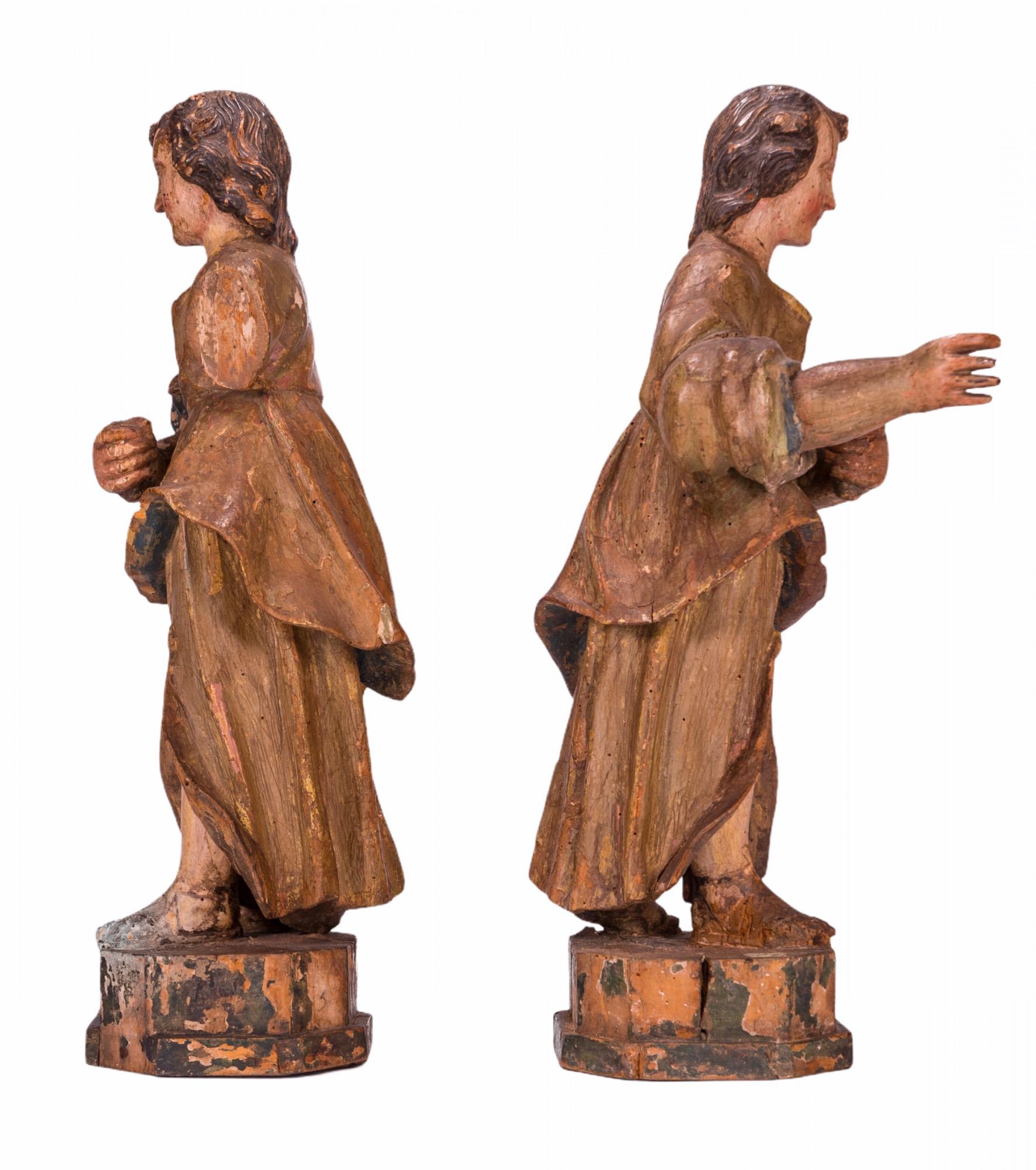 Renaissance Angelic Carved Wood Sculptures, 16th Century For Sale