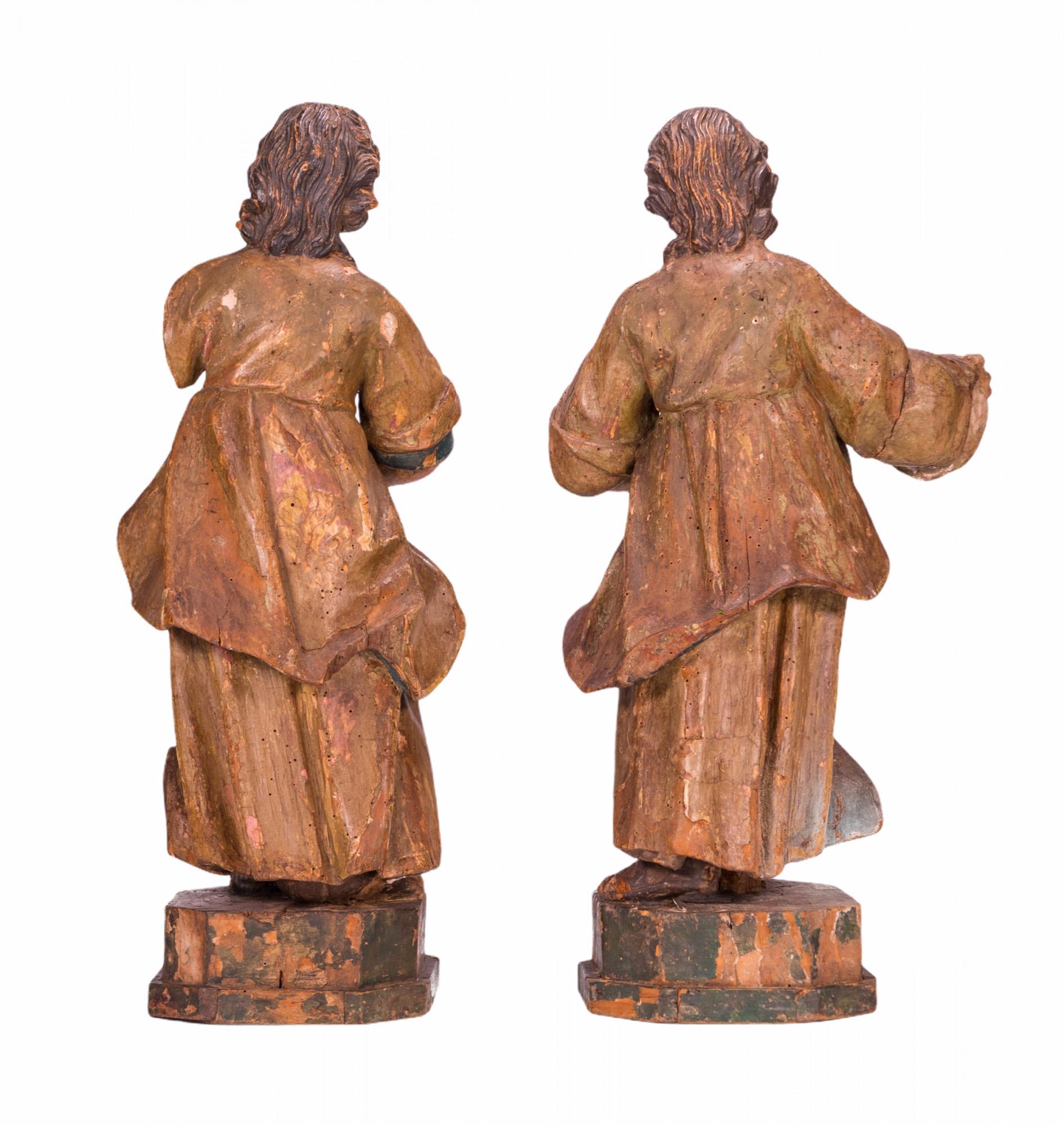 Italian Angelic Carved Wood Sculptures, 16th Century For Sale
