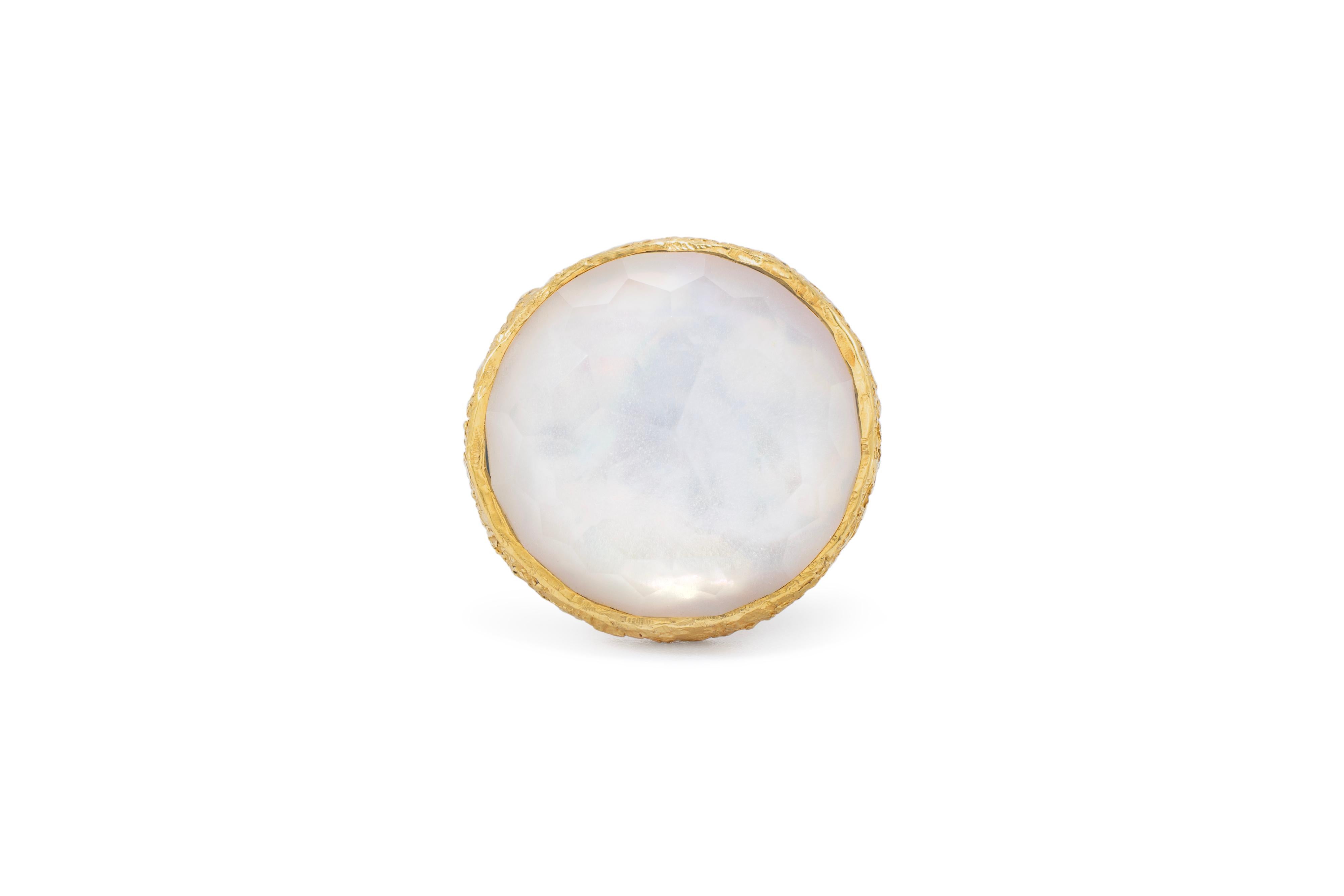 Angelic Pearl and Crystal Cocktail Ring in 22k Gold, by Tagili For Sale