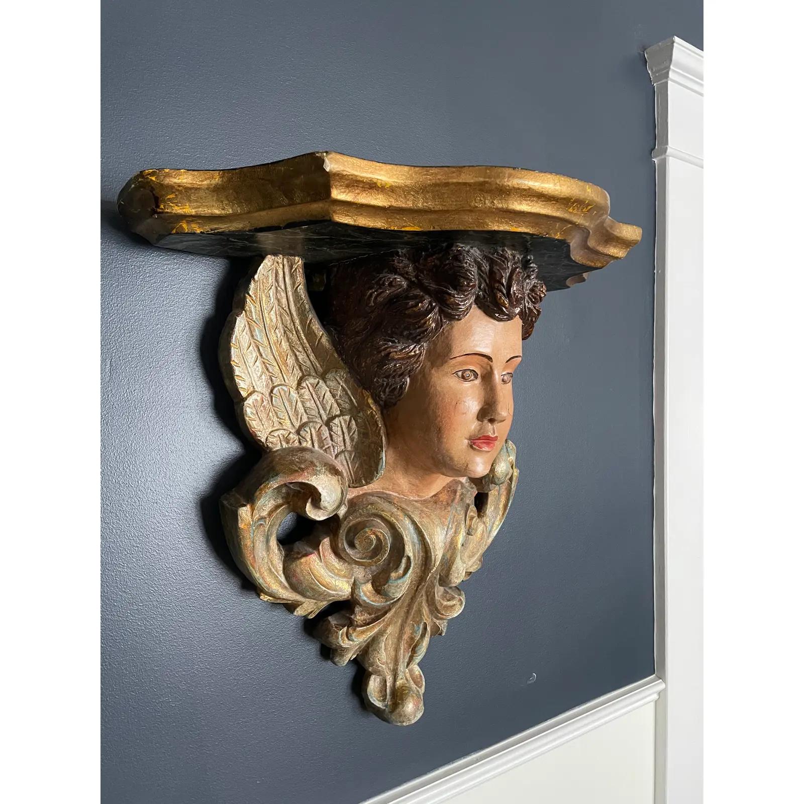 Angelic Polychrome Figural Wall Shelf Sconce For Sale 2